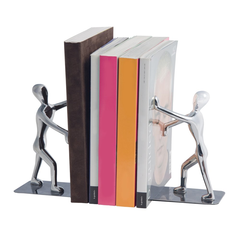 Heavy Duty Chrome Zinc Bookends Set of 2 - Decorative Book Holder for Shelves, Office Desk & Home Library Organization