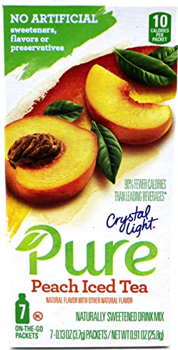 Crystal Light Pure Peach Iced Tea On The Go Drink Mix - 7 Packets per Box (3 Boxes) | Refreshing Sugar-Free Beverage for Workouts, Office & Outdoor Activities