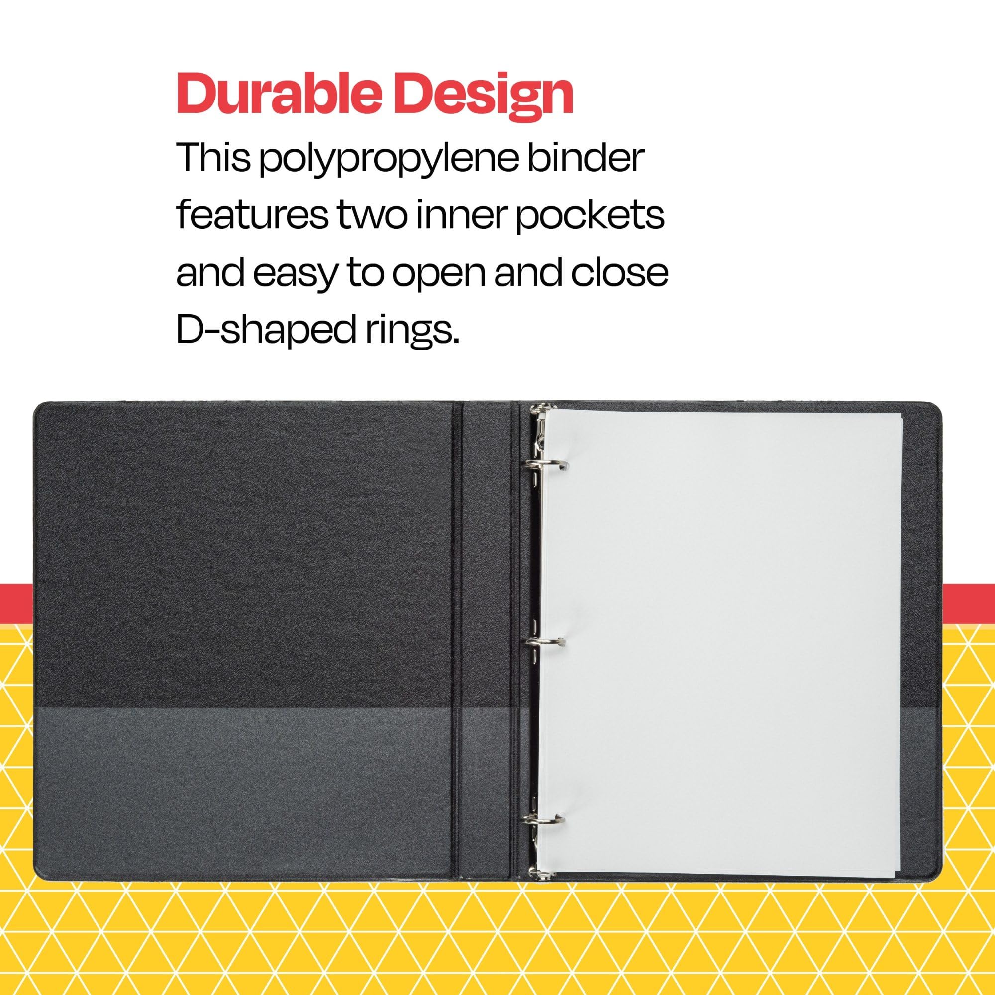 School Smart 1 Inch Black Polypropylene D Ring Binder - Durable 3-Ring Folder for School, Office & Home Organization