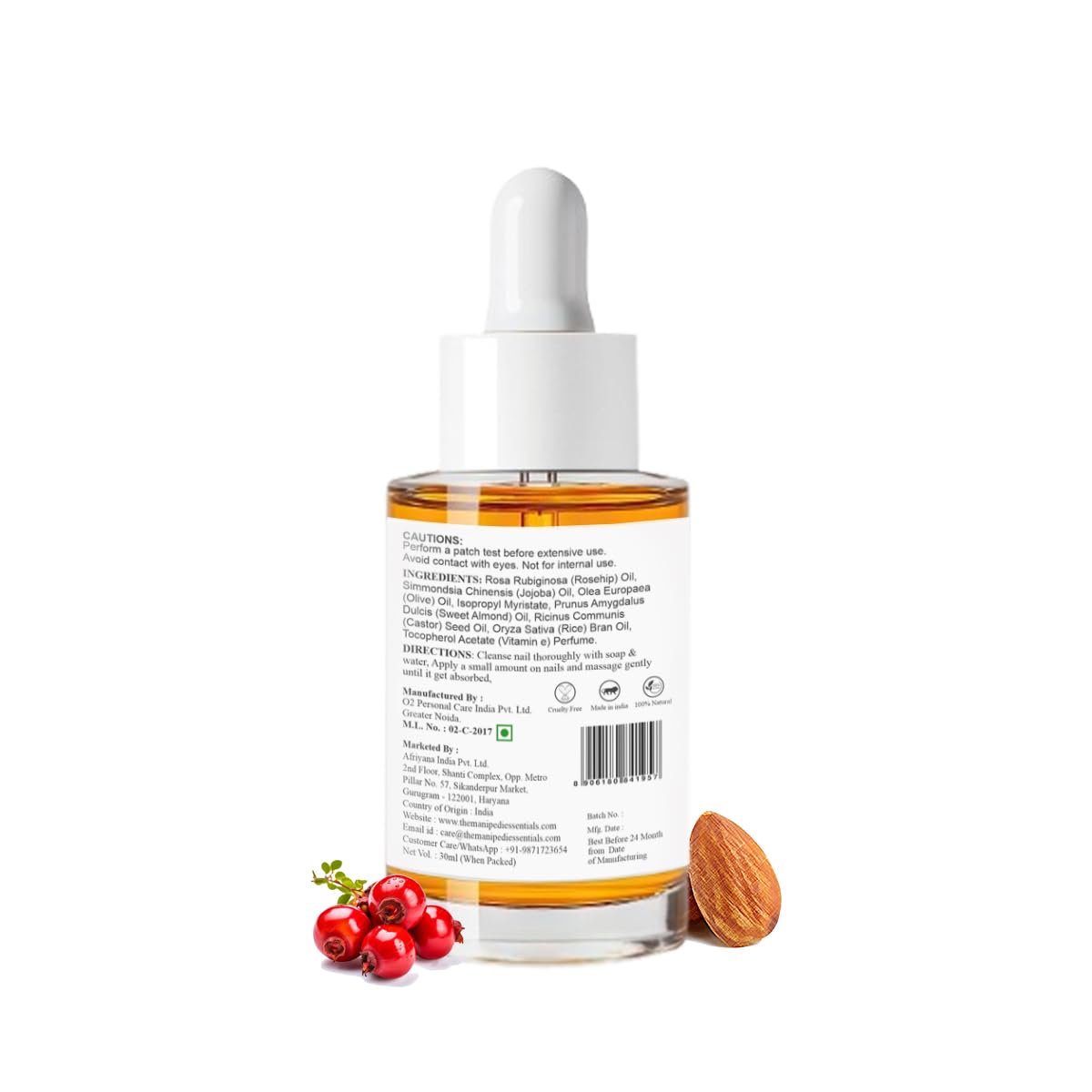 Natural Nail Growth Oil with Rosehip, Jojoba & Almond Oils - Strengthens Nails & Hydrates Cuticles for Faster Growth - 1 Fl Oz - Perfect for At-Home Manicures & Nail Care Routine