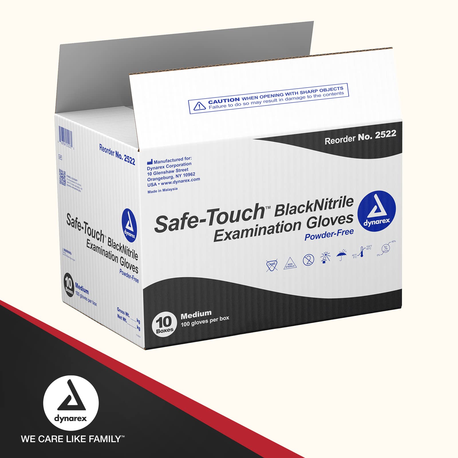 Dynarex Safe-Touch Black Disposable Nitrile Exam Gloves - Powder-Free, Medium (1 Case of 10 Boxes x 100 Gloves) - Medical Grade, Latex-Free for Healthcare, Food Service & Tattoo Parlors - Ideal for Doctors, Nurses, Tattoo Artists & Food Handlers