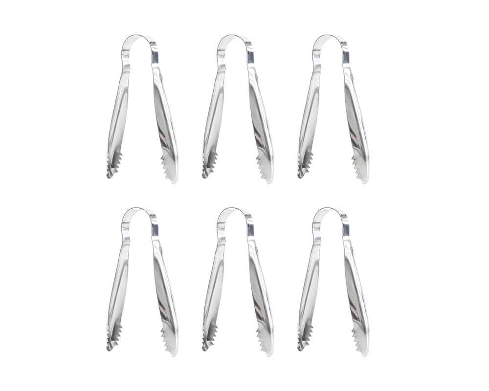 6-Piece Stainless Steel Ice Tongs with Non-Slip Sawteeth - Perfect for Ice Buckets, Sugar Cubes, Coffee Bars & Food Serving - Ideal for Cocktail Parties, Home Bars & Restaurants