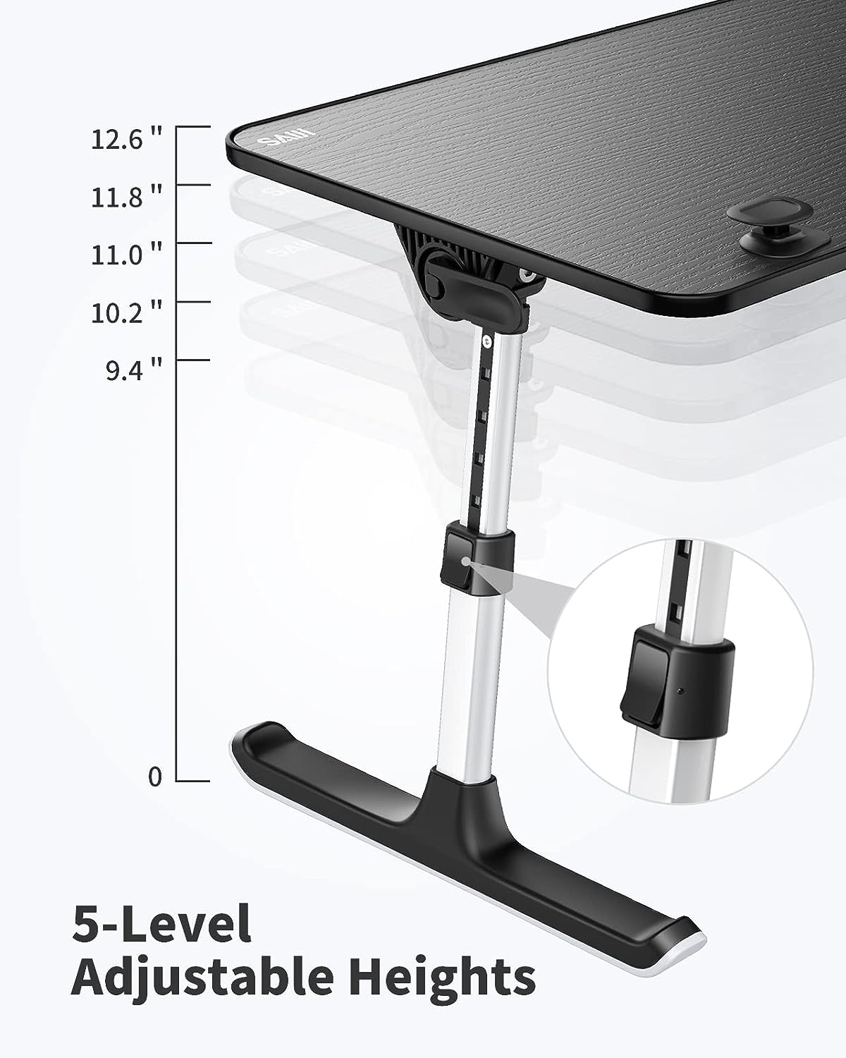Adjustable Laptop Stand for Bed & Sofa - SAIJI Lightweight Foldable Lap Desk with Height & Angle Control, Portable Bed Tray Table for Adults & Kids - Perfect for Working, Studying, Reading & Watching Movies in Bed or on Couch (Black)