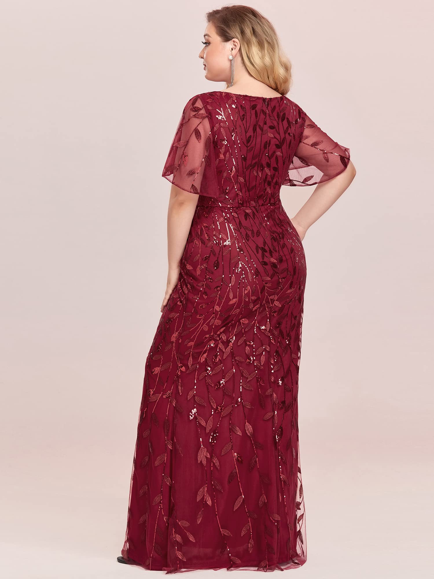 Ever-Pretty Women's Plus Size V-Neck Sequin Embroidered Formal Dress for Wedding, Mother of The Bride Gown 0692-PZUSA - Perfect for Weddings, Prom, Evening Parties & Special Occasions