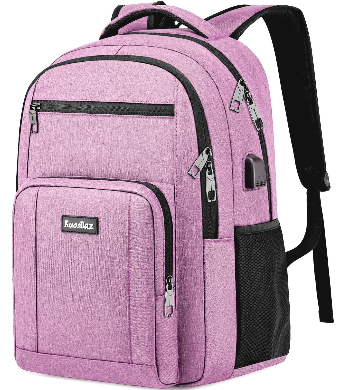 Durable Waterproof Laptop Backpack for Men & Women - Large 15.6 Inch USB Charging College Bookbag - School Backpack for Teen Boys & Girls (Pink) - Perfect for Work, Travel & Daily Commute