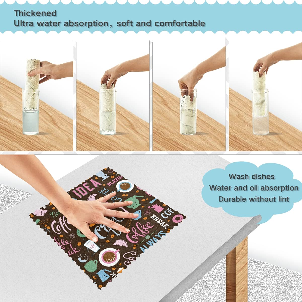 DOMIKING Reusable Dish Cloths Set of 6 - Super Absorbent Kitchen Towels for Dishes, Countertops & Hands | Eco-Friendly Cleaning Cloths for Kitchen, Coffee Cups & Household Chores