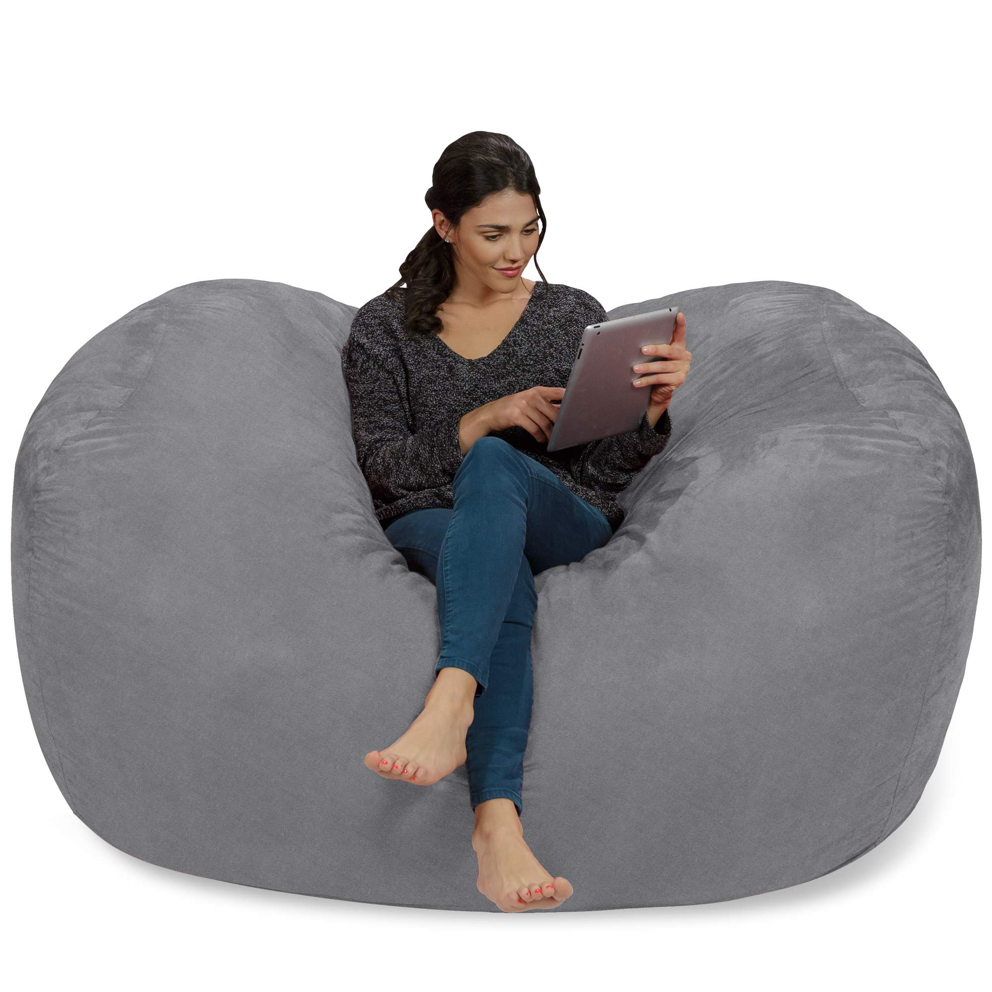 Chill Sack 6' Memory Foam Bean Bag Chair - Oversized Lounger with Soft Faux Linen Cover (Gray) for Living Room, Game Room & Dorm Relaxation