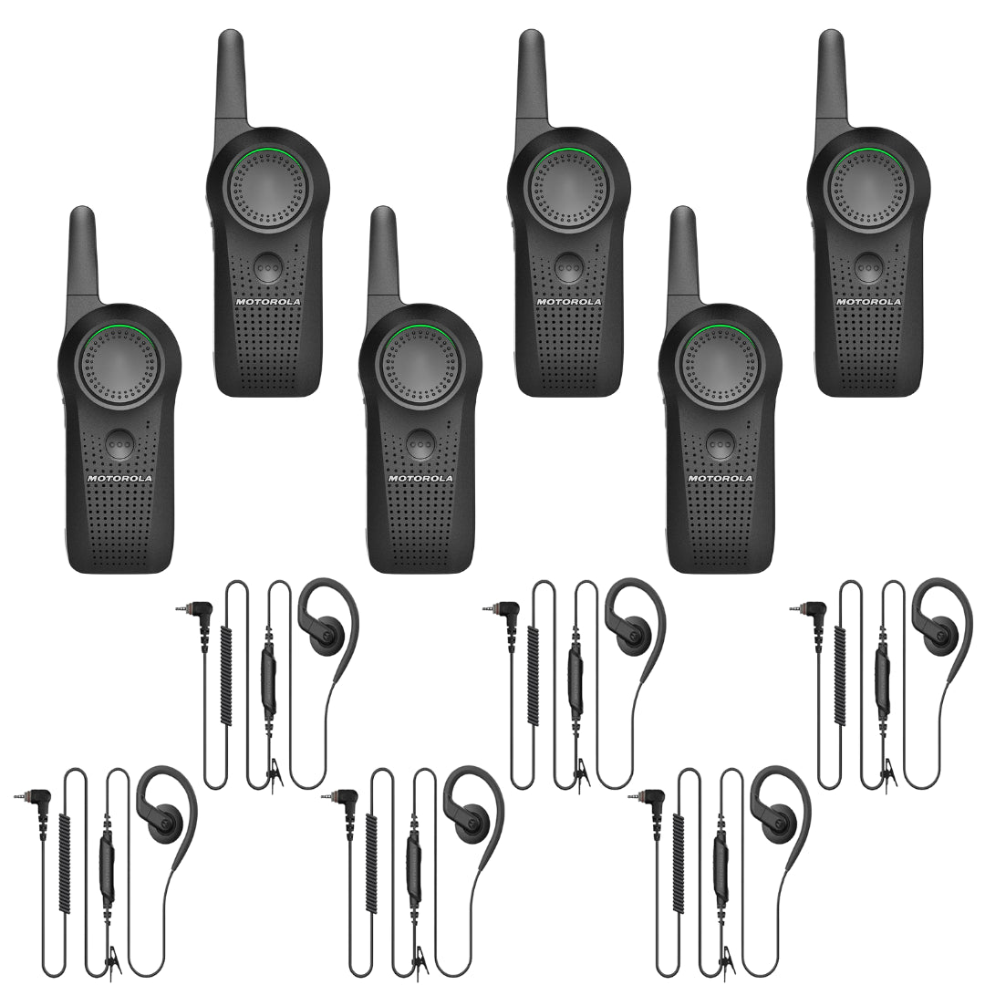 Motorola CURVE DLR110 6 Pack Bundle with Noise-Canceling Headsets - Perfect for Warehouse, Retail, and Hospitality Team Communication