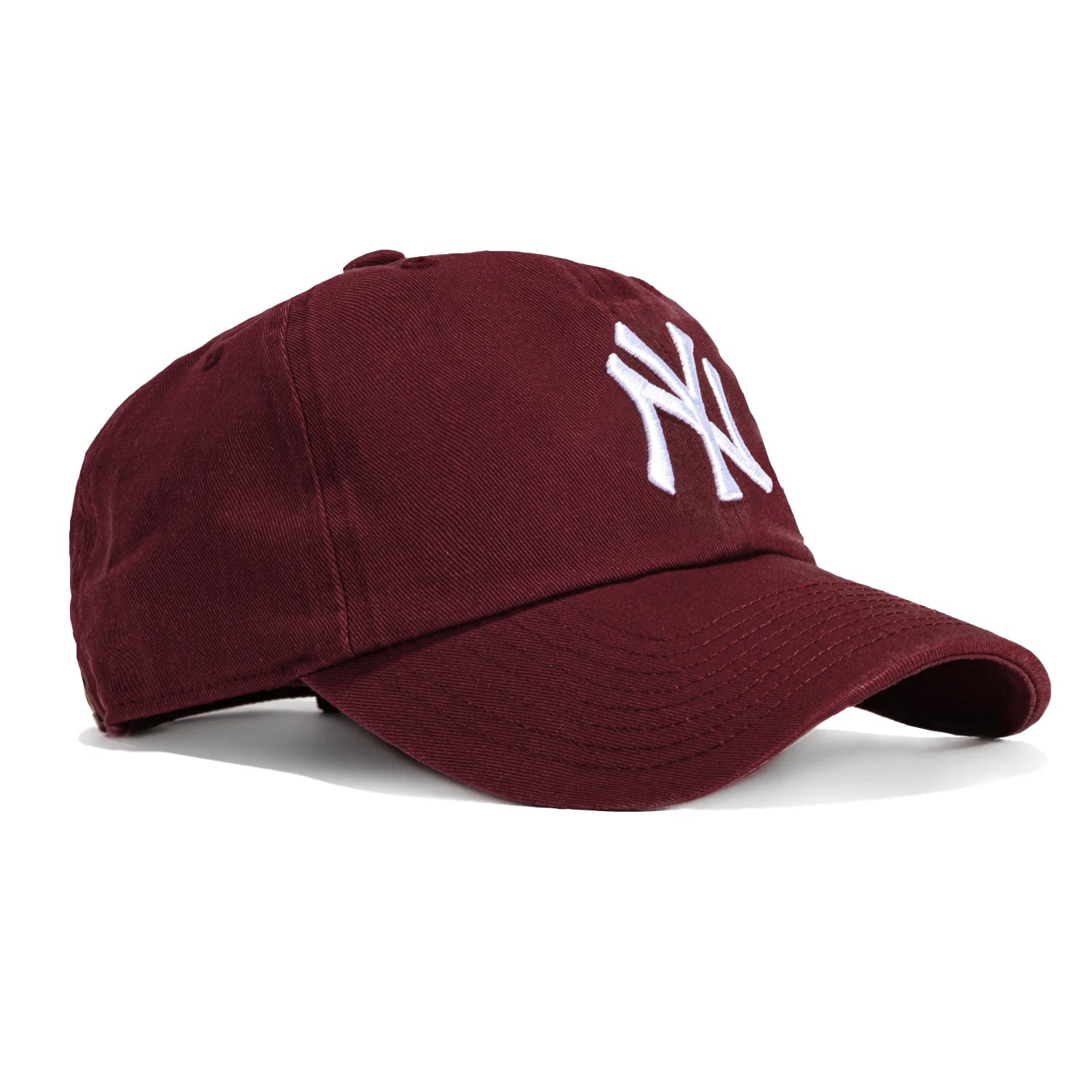 New York Yankees Adjustable Baseball Cap - 47 Brand Cleanup Hat in Maroon & White for Men & Women | Perfect for Games, Sports & Casual Wear
