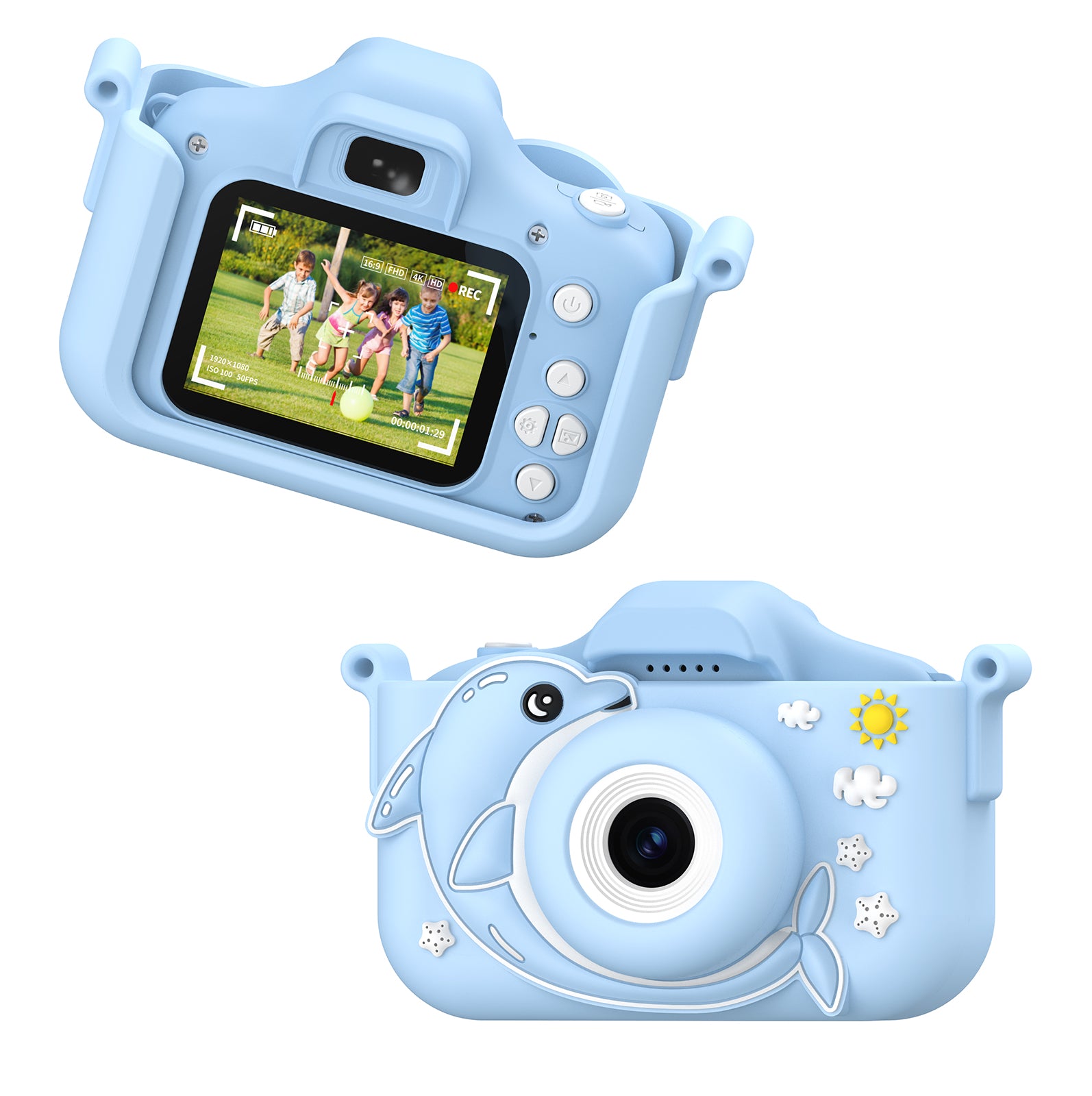 Contixo KC3 Kids Digital Camera with Silicone Cover - 2 Inch IPS Screen, 1080P HD, 32GB SD Card Included - Perfect for Travel, Birthday Gifts & Outdoor Adventures (Blue Dolphin)