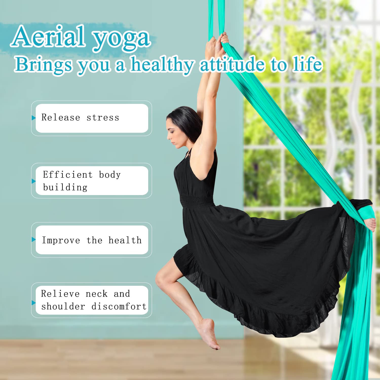 Aerial Silks Yoga Swing Set - 9 Yards Aerial Yoga Hammock Kit with Low-Stretch Fabric for Beginners, Dance & Fitness - Includes Full Accessories for Home, Studio & Outdoor Training