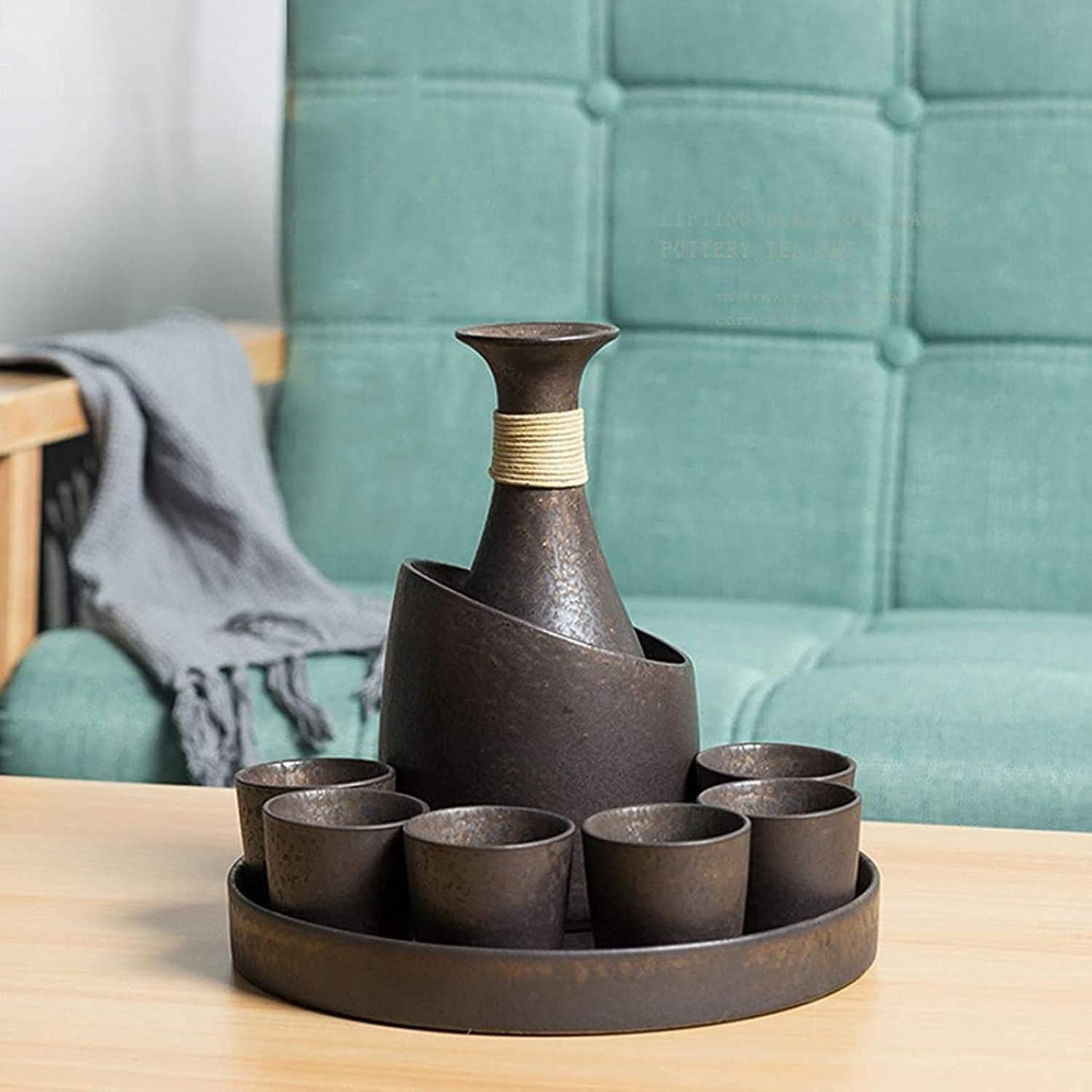 Premium 10-Piece Japanese Sake Set - Traditional Ceramic Porcelain Sake Cups with Warmer, Includes 1 Sake Pot, 6 Cups, Thermal Pot, Heating Stove & Tray - Perfect for Japanese Restaurants, Home Entertaining & Gift Giving