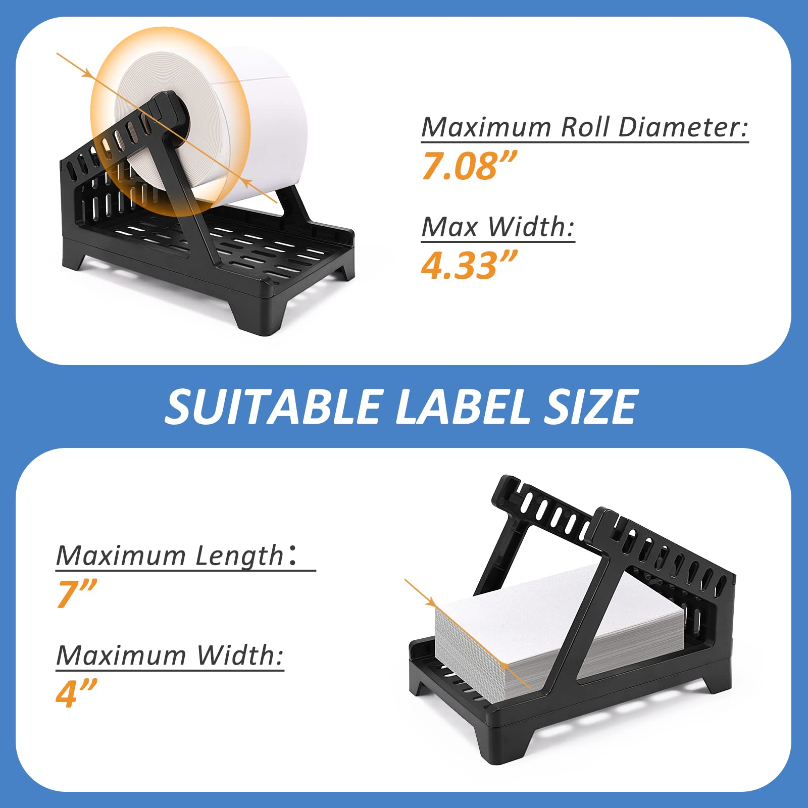 Thermal Label Holder for Shipping Labels - Compatible with Rolls & Fanfold Labels - Desktop Label Stand for Home & Office Use - Durable Black Printer Accessory (Ideal for E-commerce, Warehouse, and Shipping Departments)