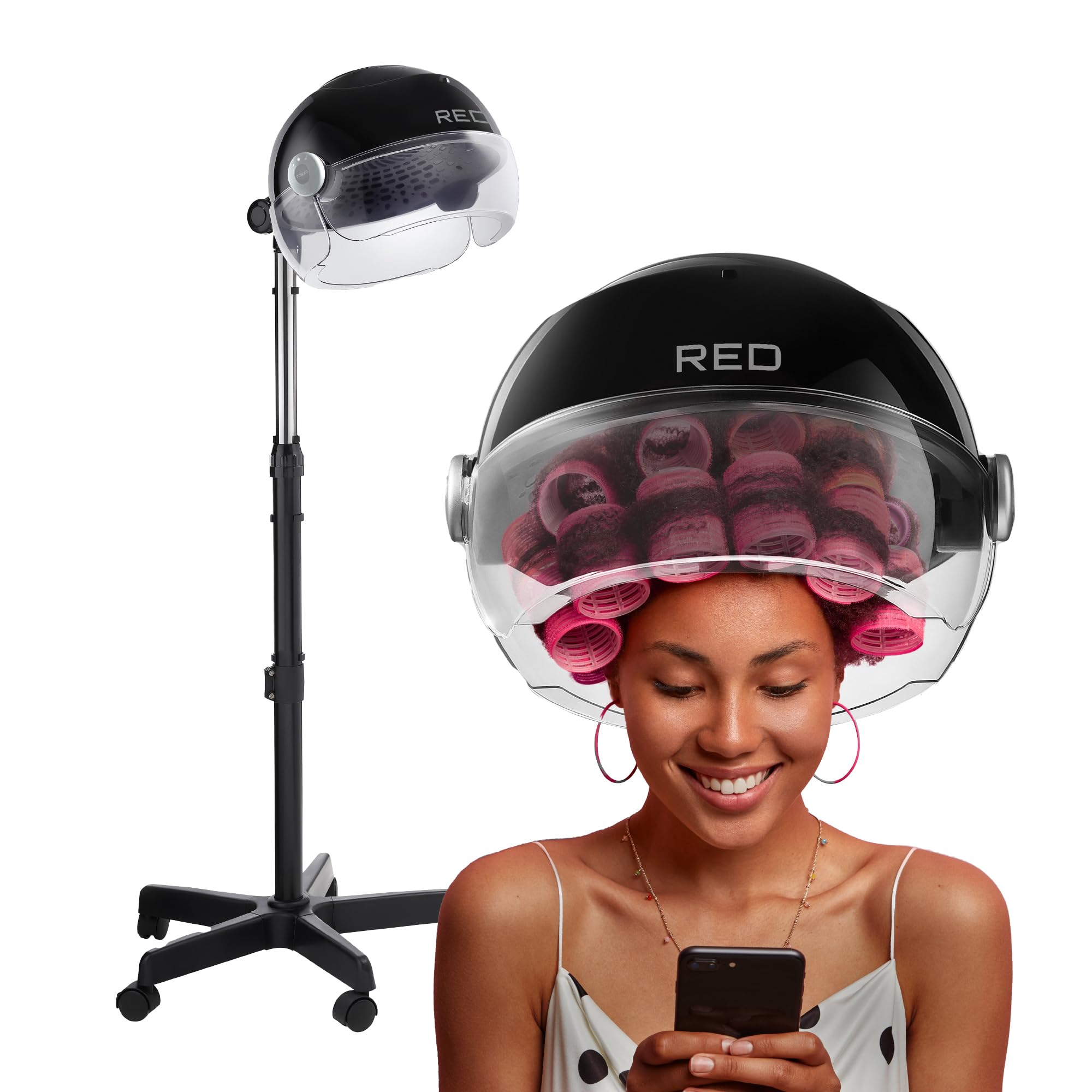 RED by Kiss 3000W Professional Ceramic Hood Hair Dryer with Digital Timer - Adjustable Height, 360° Swivel Wheels, 3 Heat Settings for Fast Drying | Comfortable Salon Hood Design for Home & Professional Use | Perfect for Styling, Perming & Hair Treatments