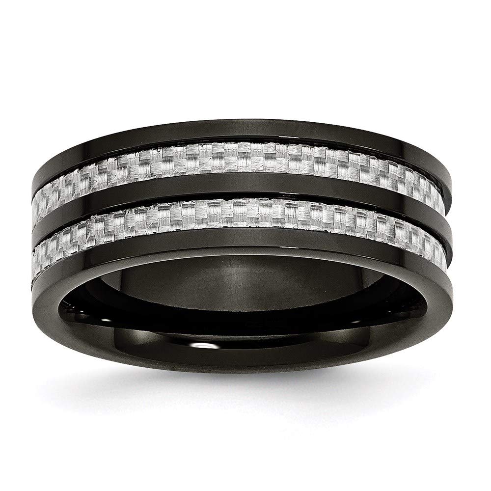 8mm Titanium Black Ion Plated Carbon Fiber Inlay Wedding Band Ring for Women - Elegant Bridal Engagement Jewelry Gift for Her - Perfect for Anniversaries, Proposals & Special Occasions