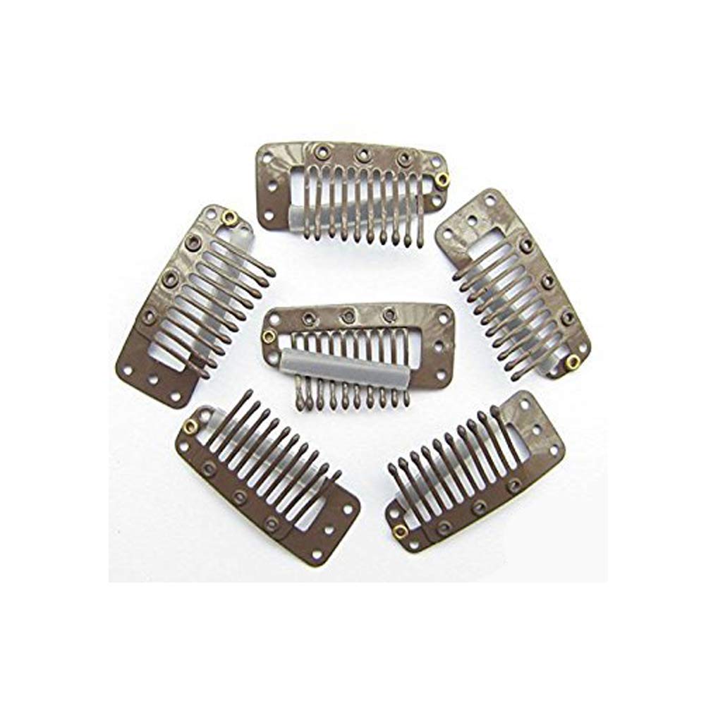 AKOAK 20-Piece 3.6cm 10-Toothed Brown Metal Snap Comb Wig Clips with Rubber Grip for Hair Extensions - Secure Hold for Wigs, Weaves & Cosplay Hairstyles