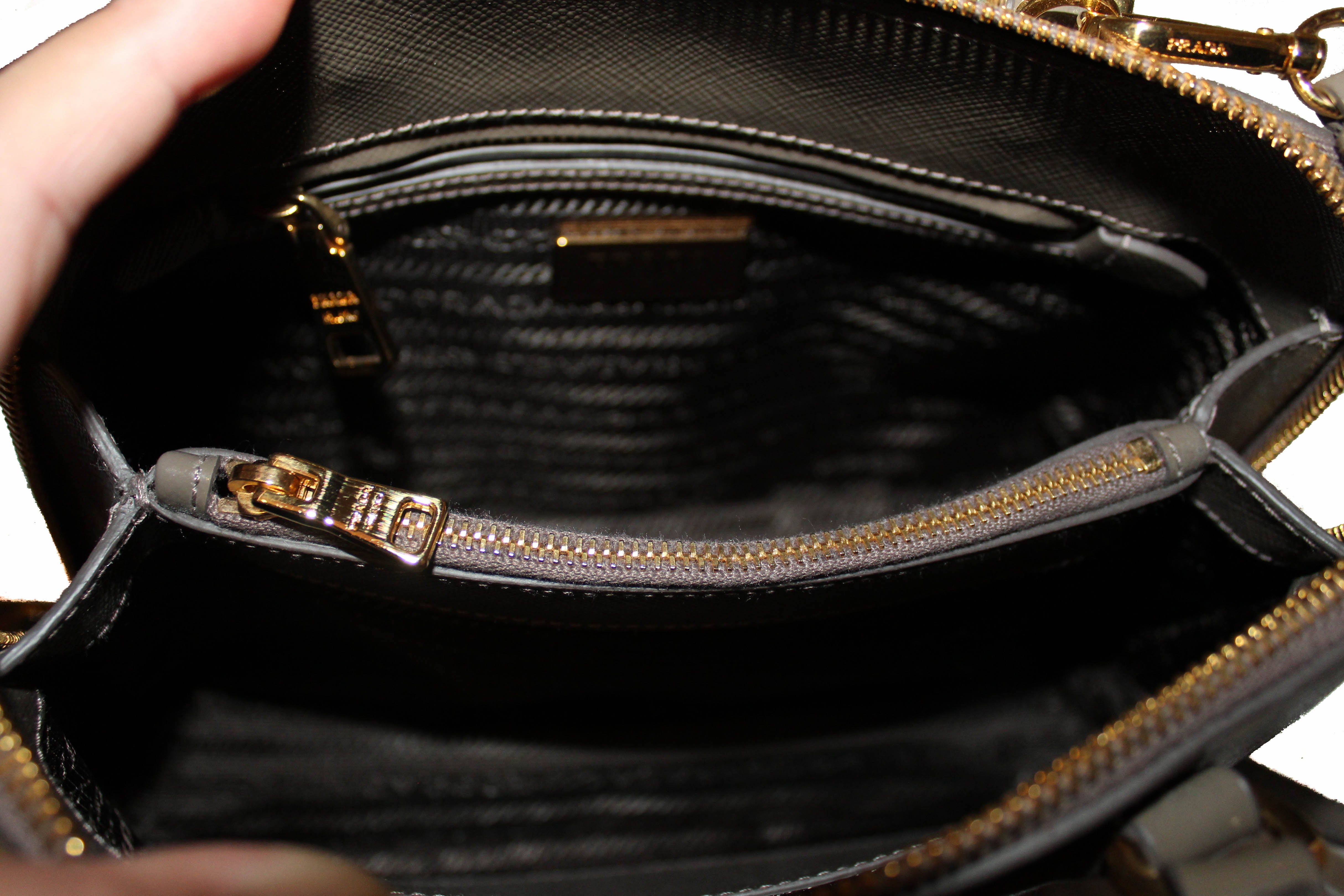 Authentic Prada Argilla Grey Vernice Saffiano Leather Small Promenade Alma Bag - Luxury Designer Handbag for Women, Perfect for Work, Evening Events & Travel Accessories