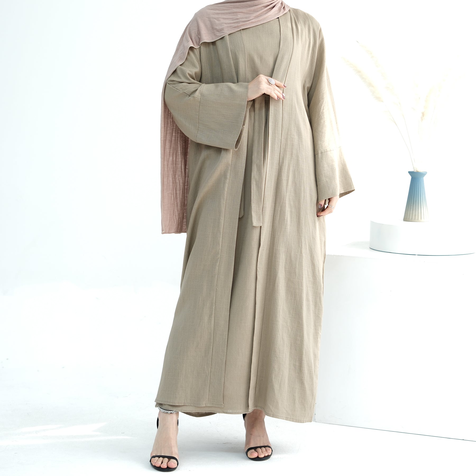 Aviella Women's Linen Pajama Set - Soft Breathable Sleepwear Lounge Outfit in Khaki | Perfect for Summer Nights, Relaxing at Home & Vacation Comfort