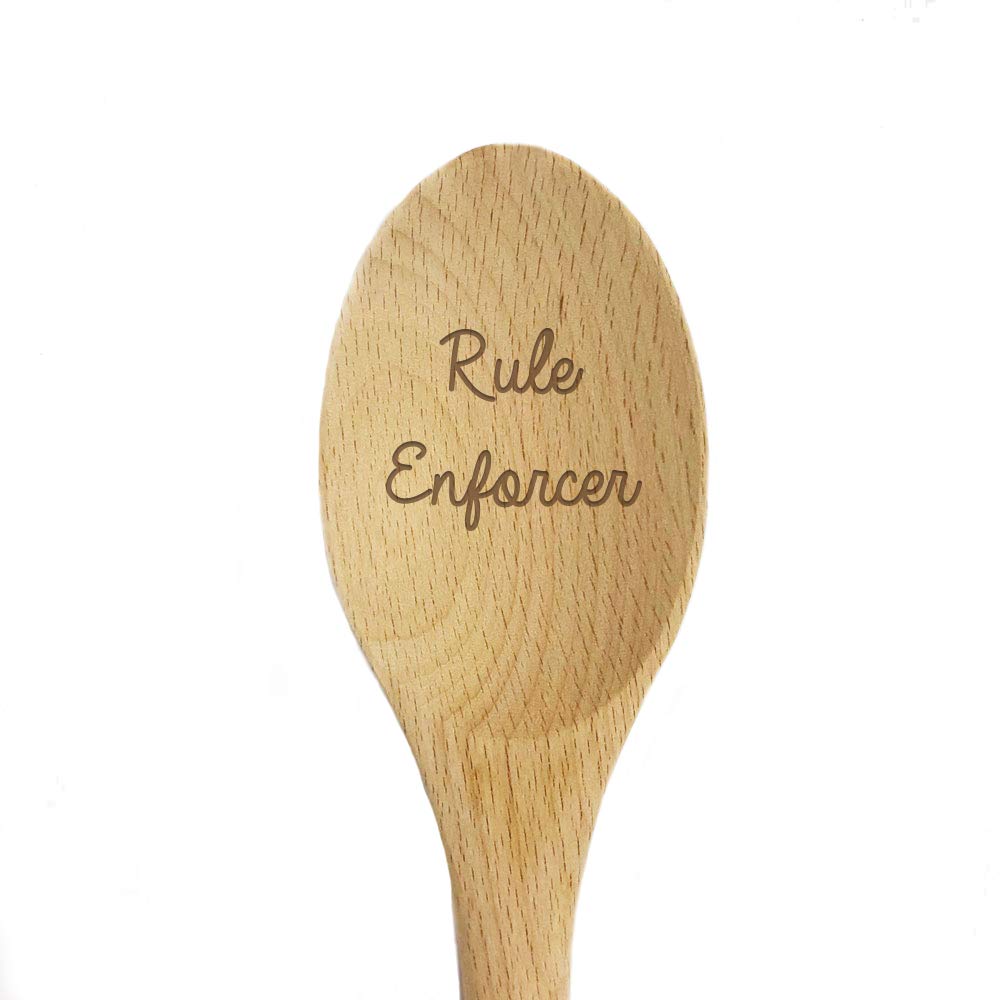 Rule Enforcer Laser Engraved Wooden Mixing Spoon - Personalized Kitchen Utensil for Baking, Cooking & Gift Giving