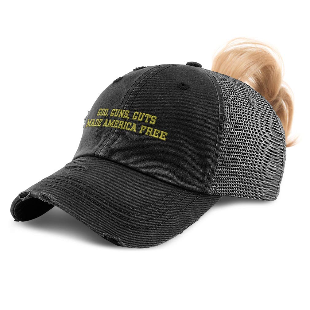 Custom Women's Ponytail Cap - God Guns Guts Made America Embroidery Cotton Baseball Hat - Perfect for Outdoor Activities, Sports & Patriotic Events
