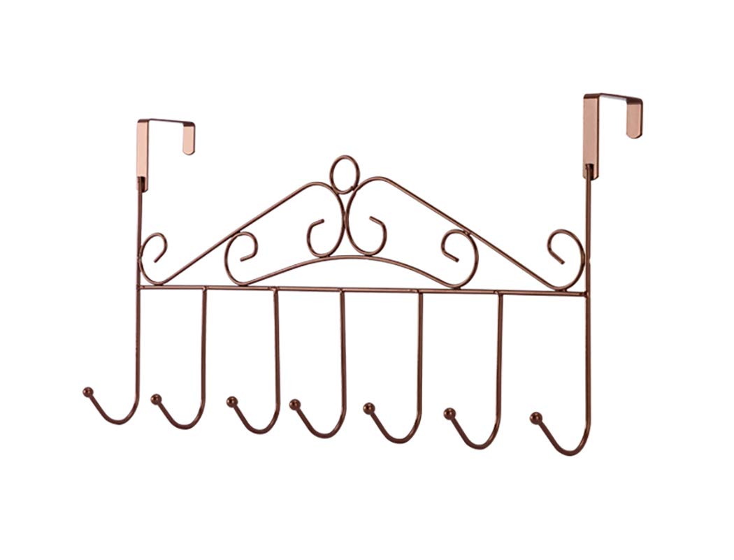 Eywlwaar Metal Over Door Hook Rack - 7 Hooks Decorative Hanger for Towels, Hats, Coats, Bags & Scarves - Space Saving Solution for Bathroom, Bedroom, Kitchen & Closet Organization