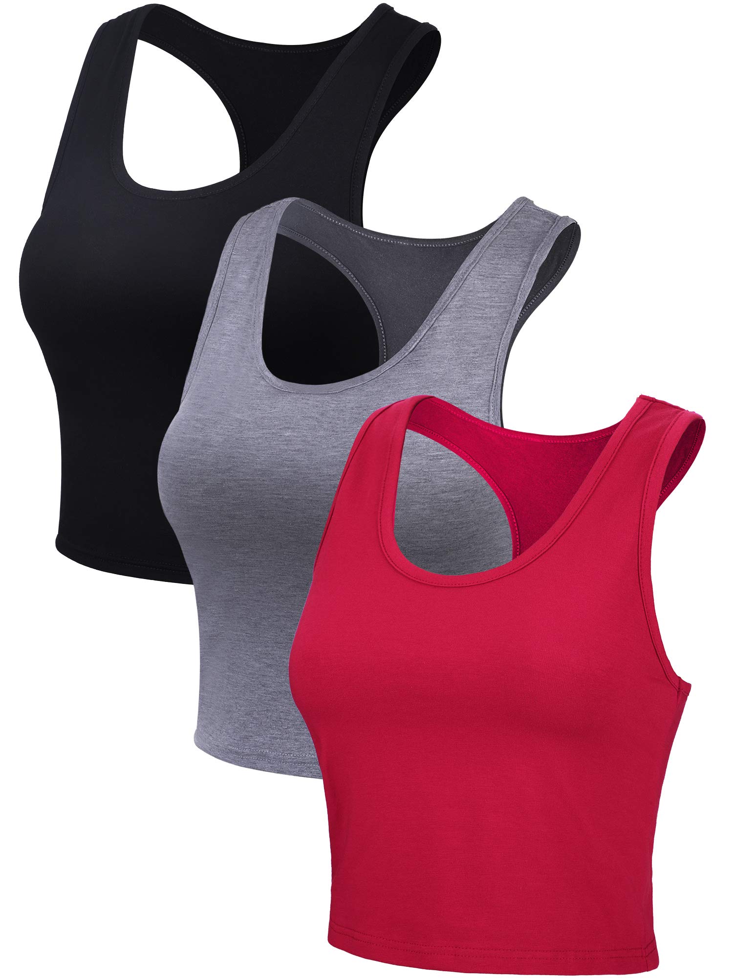 3 Pack Women's Workout Crop Tops - Basic Sleeveless Racerback Gym Tank Tops for Women & Teen Girls | Perfect for Yoga, Running, Fitness & Casual Wear