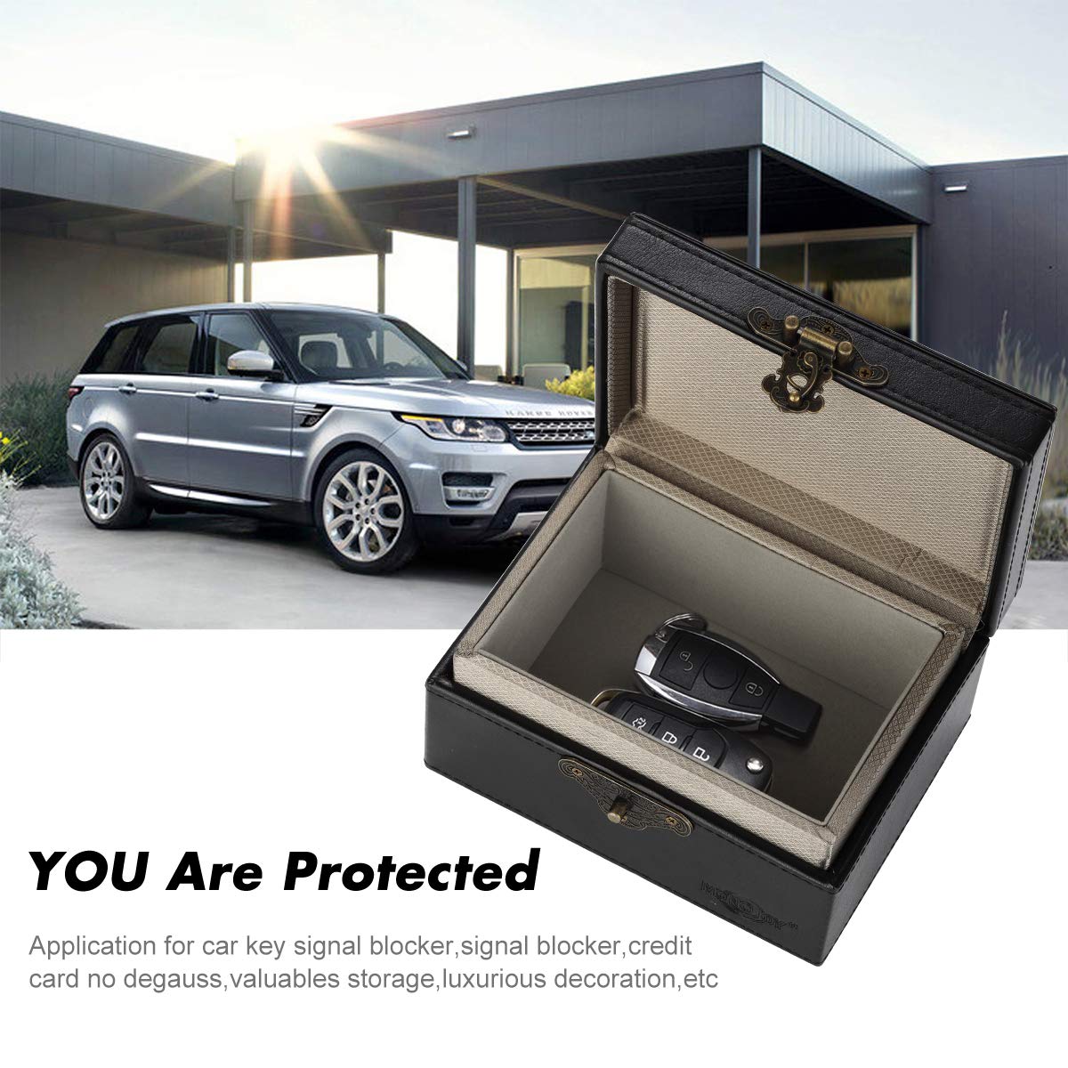 MONOJOY Faraday Box for Car Keys - Large Black RFID Signal Blocker Box | Anti-Theft Leather Key Fob Protector | Keyless Entry Remote Smart Key Storage | Perfect for Home, Office & Travel Security