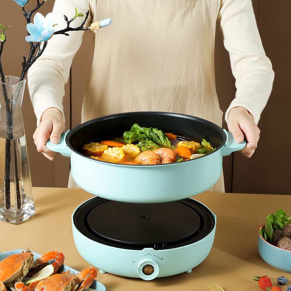 5.3QT Electric Hot Pot with Induction Cooker - Non-Stick Electric Skillet & Shabu Shabu Pot for Chinese Hot Pot, Multi-Cooker for Family Gatherings, Dorm Cooking & Party Entertaining
