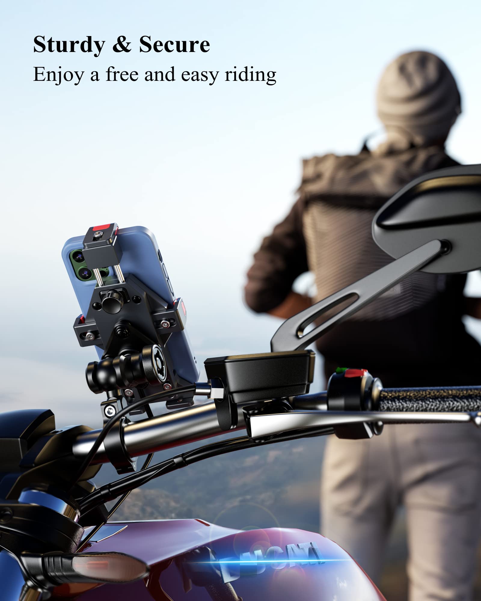 BRCOVAN Motorcycle Phone Mount with 15W Qi Wireless Charger & Vibration Dampener - Anti-Theft, Anti-Shake Adjustable Handlebar Holder for 4.7
