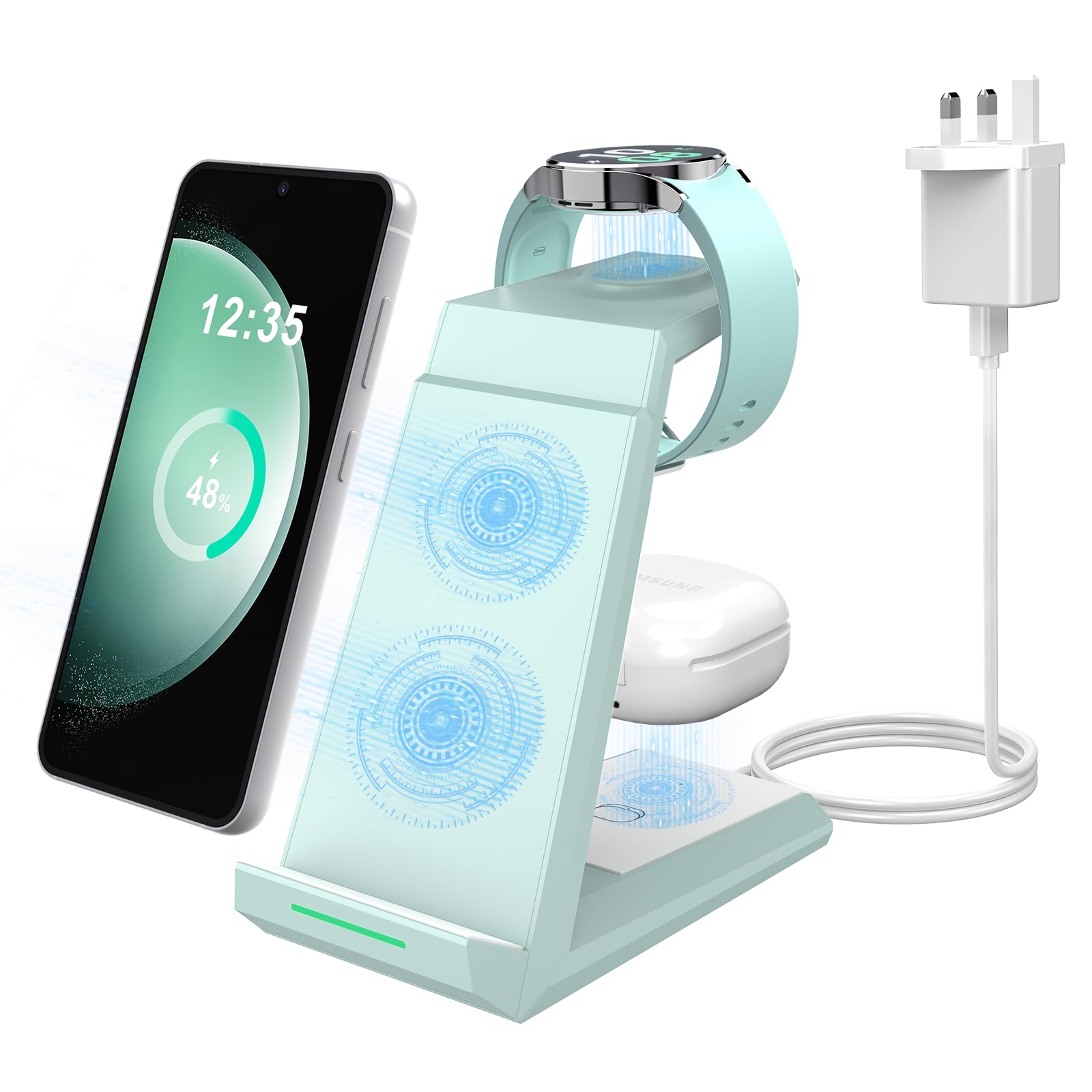 3-in-1 Wireless Charging Station for Samsung Galaxy S24/S23/S22/S21/Z Flip/Fold 4 - Fast Charger Stand Dock for Watch 5/5 Pro/4/3 & Buds 2 Pro | Perfect for Home, Office & Travel
