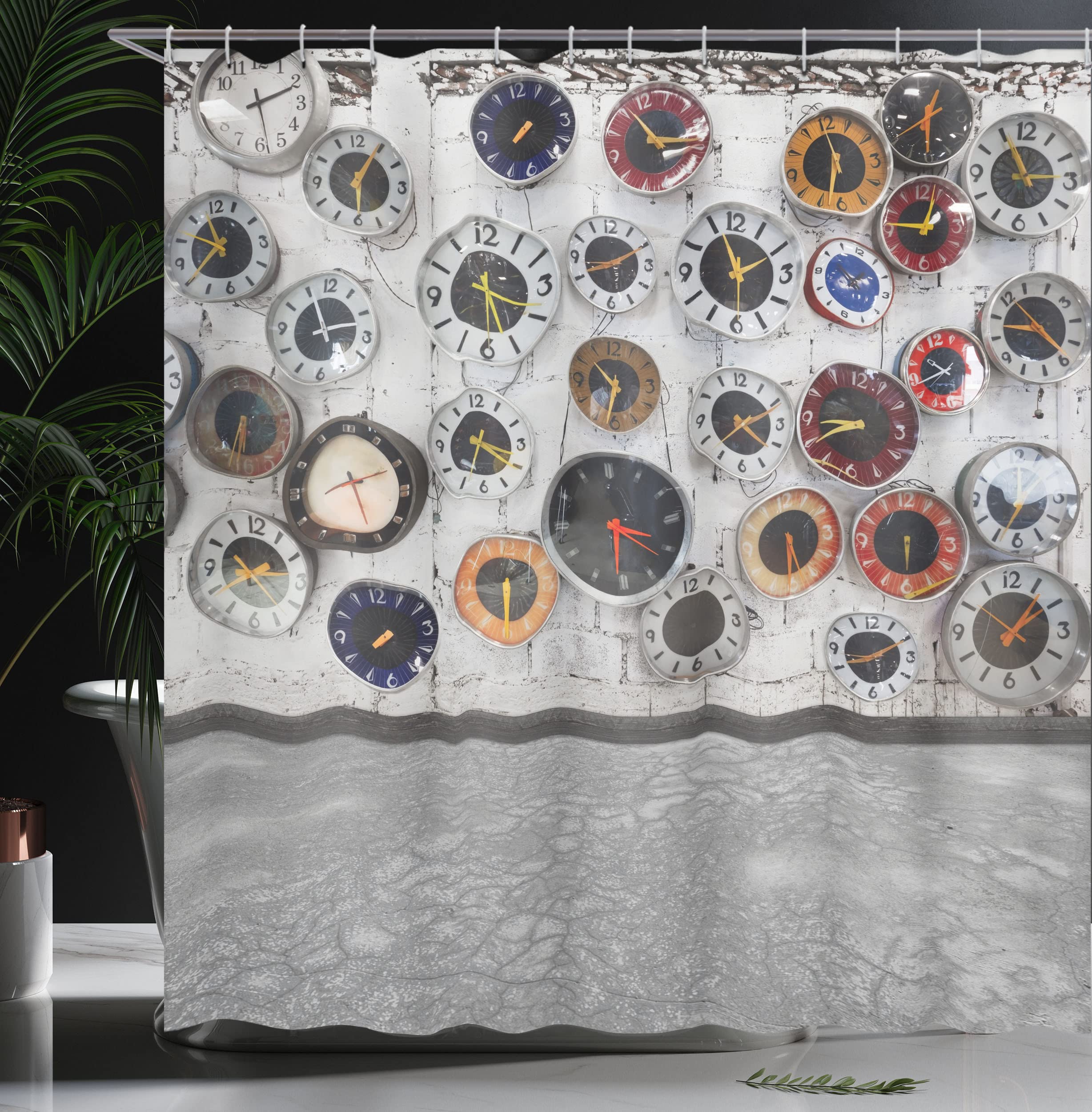 Modernistic Clock Shower Curtain - Vivid Circular Watches Design for Bathroom Decor - 105