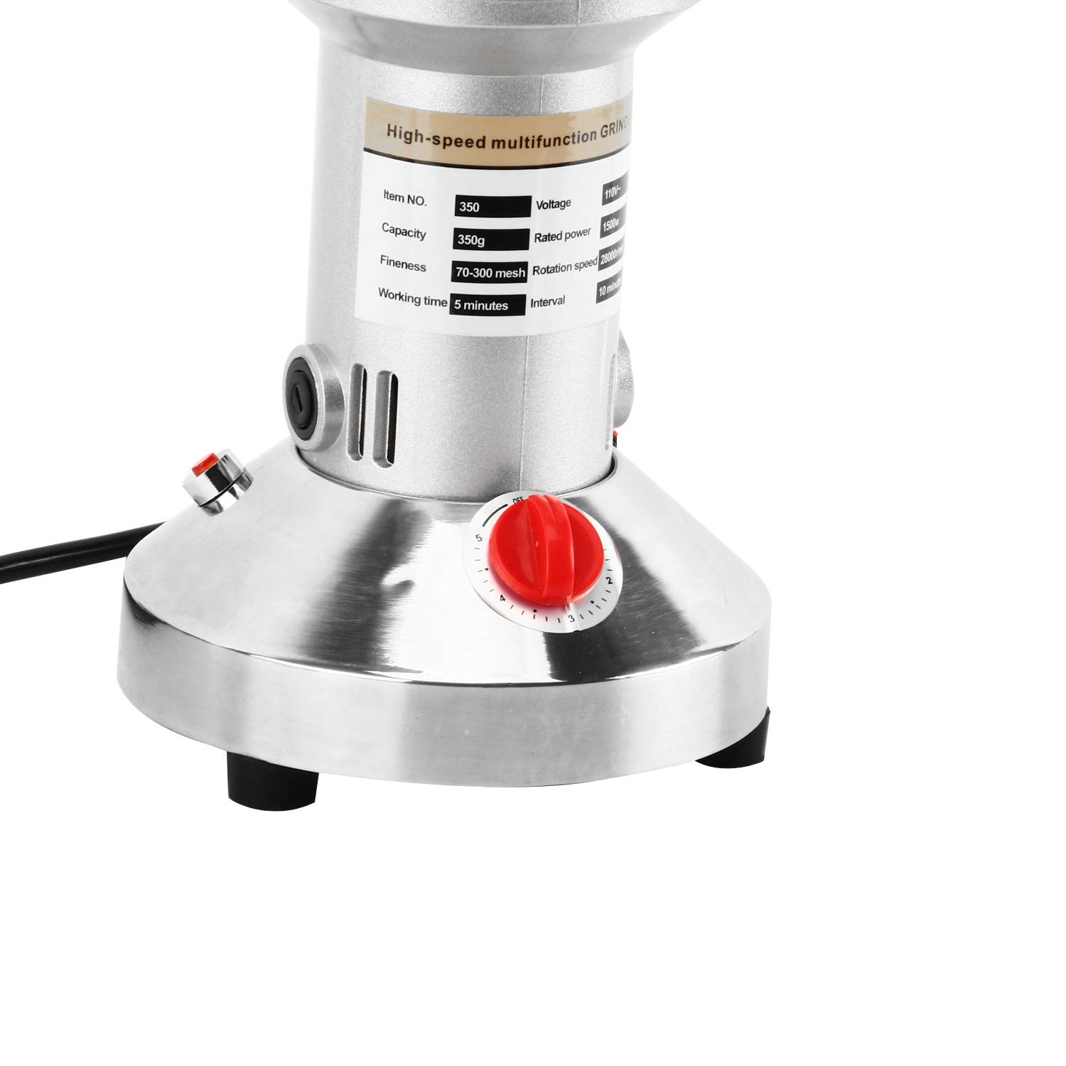 350g High-Speed Electric Grain Mill Grinder - 1500W Commercial Stainless Steel Powder Machine for Spices, Herbs, Coffee & Pepper (70-300 Mesh, 28000 RPM) - Perfect for Home Kitchens, Bakeries & Coffee Shops
