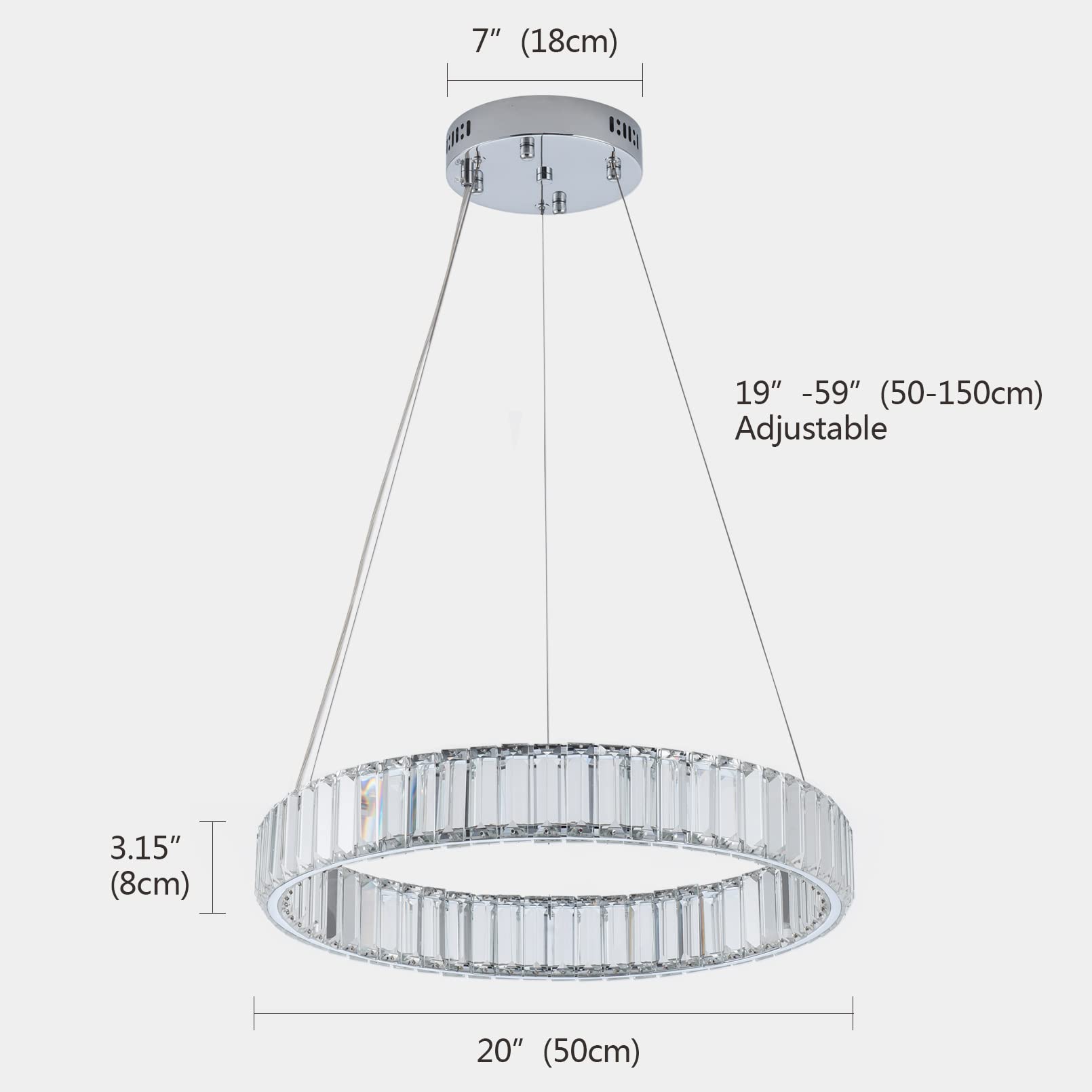 Dimmable LED Crystal Chandelier - 20 Inch Round Modern Pendant Light with Remote Control | Elegant Lighting for Kitchen, Dining Room, Living Room & Bedroom | Perfect for Home Decor & Romantic Ambiance