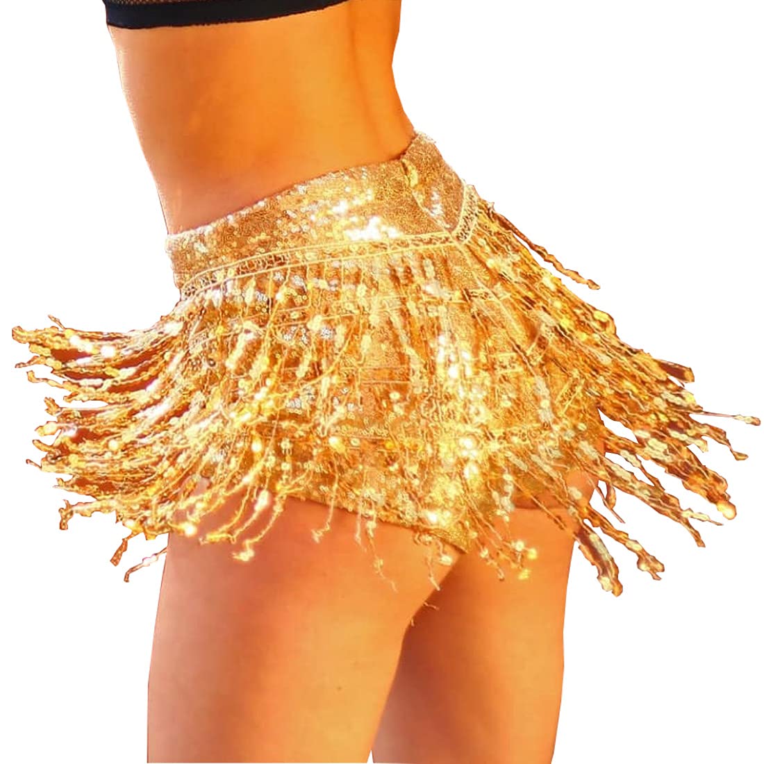 Yollmart Women's Sequins Tassel Skirts - Sparkly Shorts for Booty Dance, Festival Outfits & Party Wear - Perfect for Club Nights, Music Festivals and Dance Performances