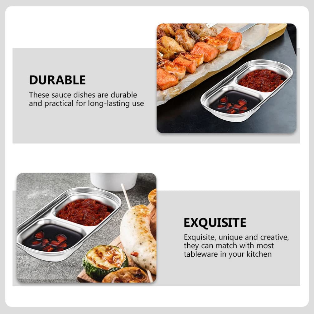 Premium Hemoton 2-Piece Stainless Steel Condiment Dishes Set - Small Dipping Bowls for Sauce, Seasoning, Vinegar & Appetizers - Perfect for Kitchen, Dining Table & Party Serving