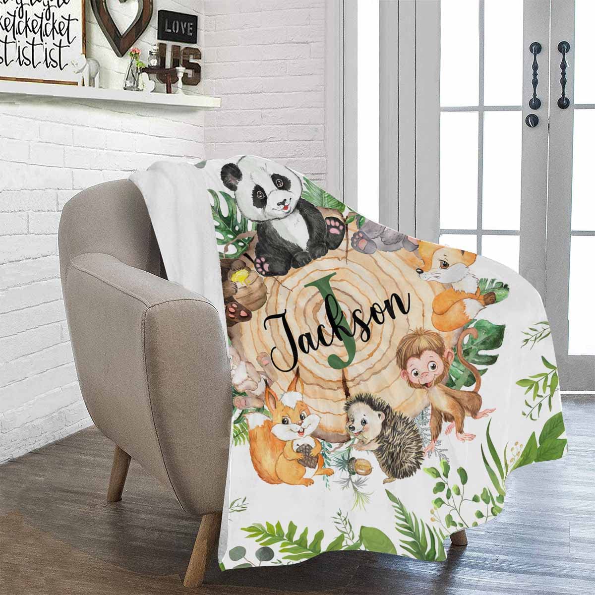 Personalized Woodland Animals Baby Blanket for Boys & Girls - Custom Name Kids Blanket 40