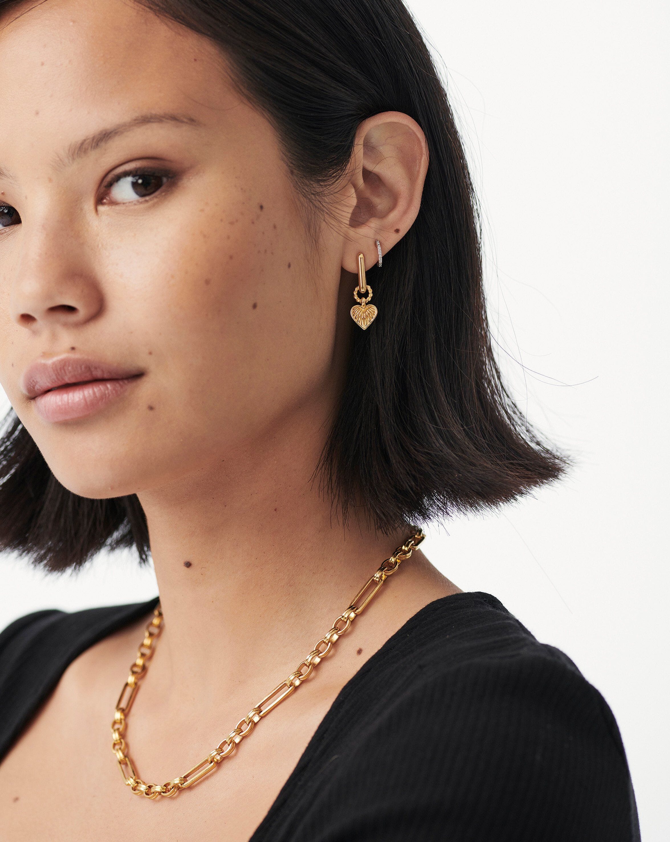 Ridge Heart Charm Earrings - 18k Gold Vermeil Hoop Earrings for Women | Valentine's Day Gift, Anniversary Present, Everyday Elegant Jewelry