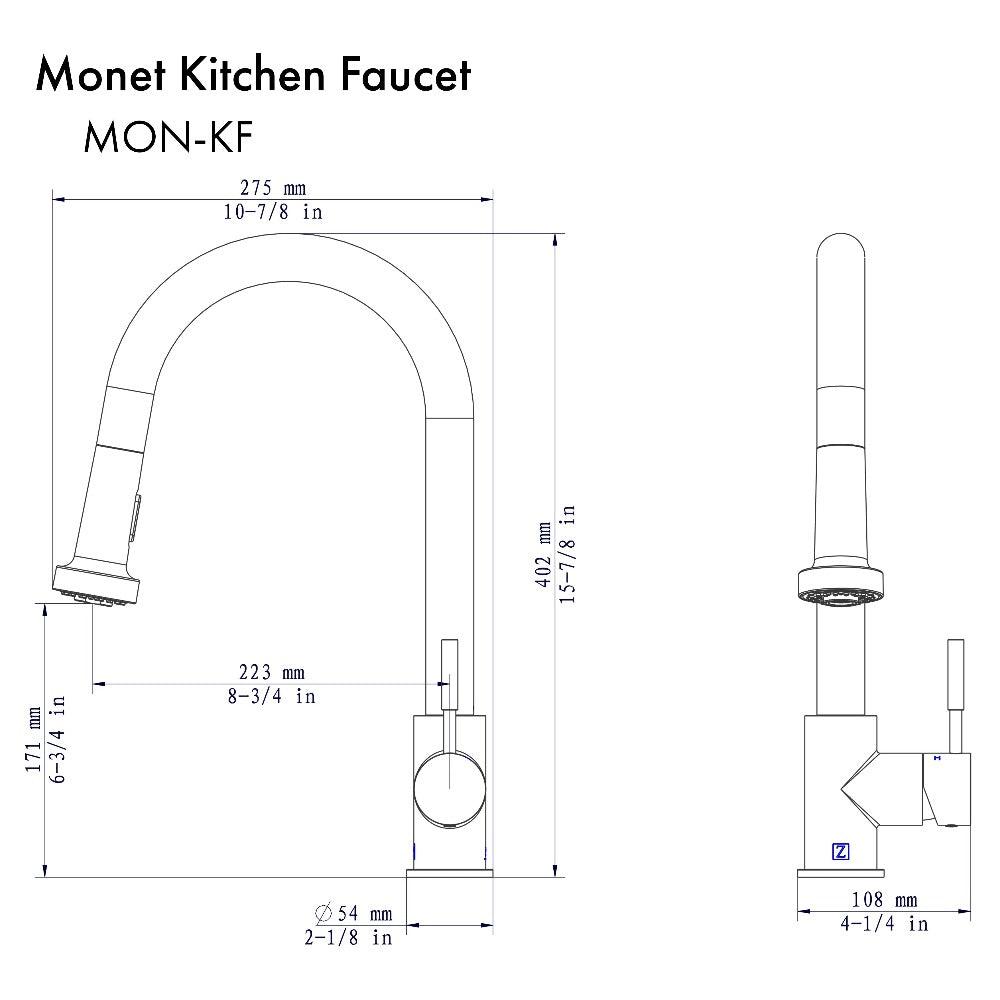 ZLINE Monet Pull Down Single Handle Kitchen Faucet in Polished Gold - Modern Touchless Design for Easy Cooking & Cleaning (MON KF PG) | Perfect for Farmhouse, RV & Small Kitchen Sinks