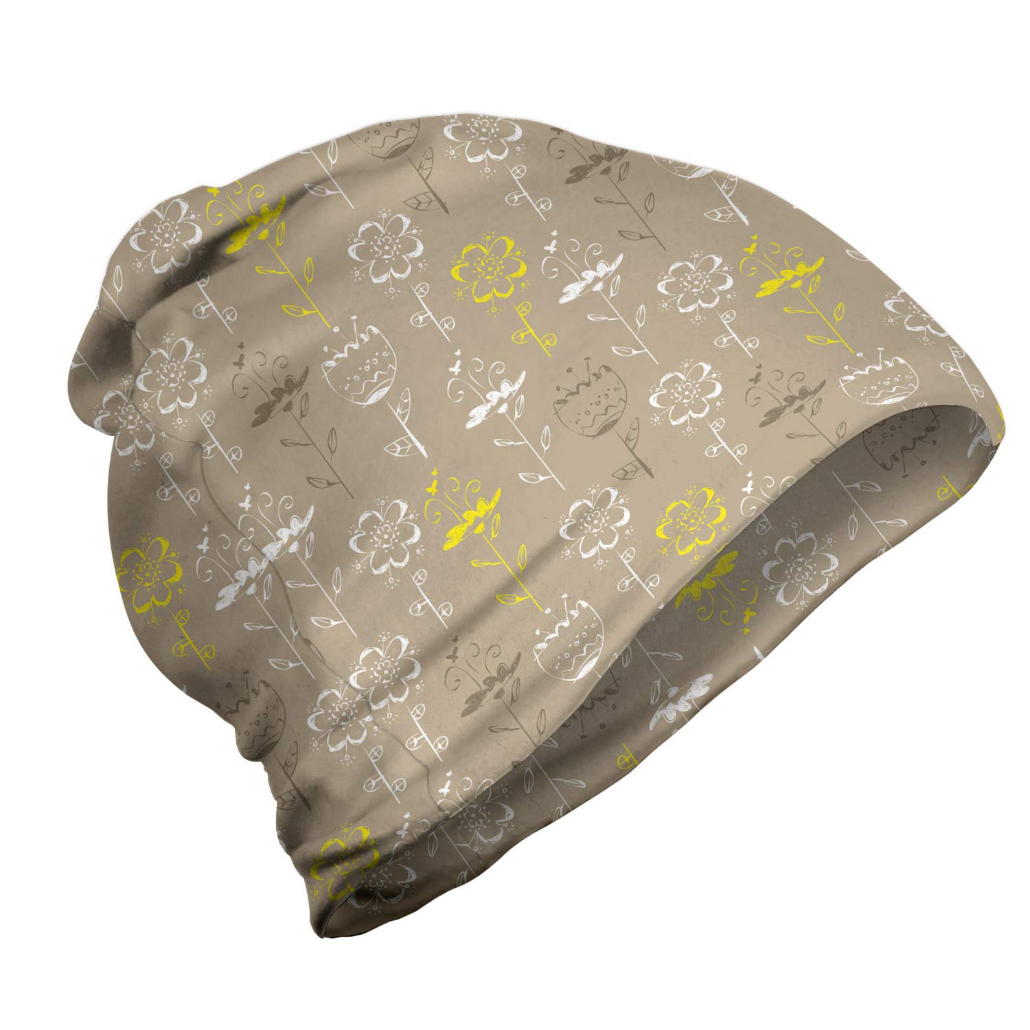 Ambesonne Unisex Beanie Hat with Floral Butterfly Design - Warm Winter Knit Cap for Men & Women - Perfect for Hiking, Camping & Outdoor Activities