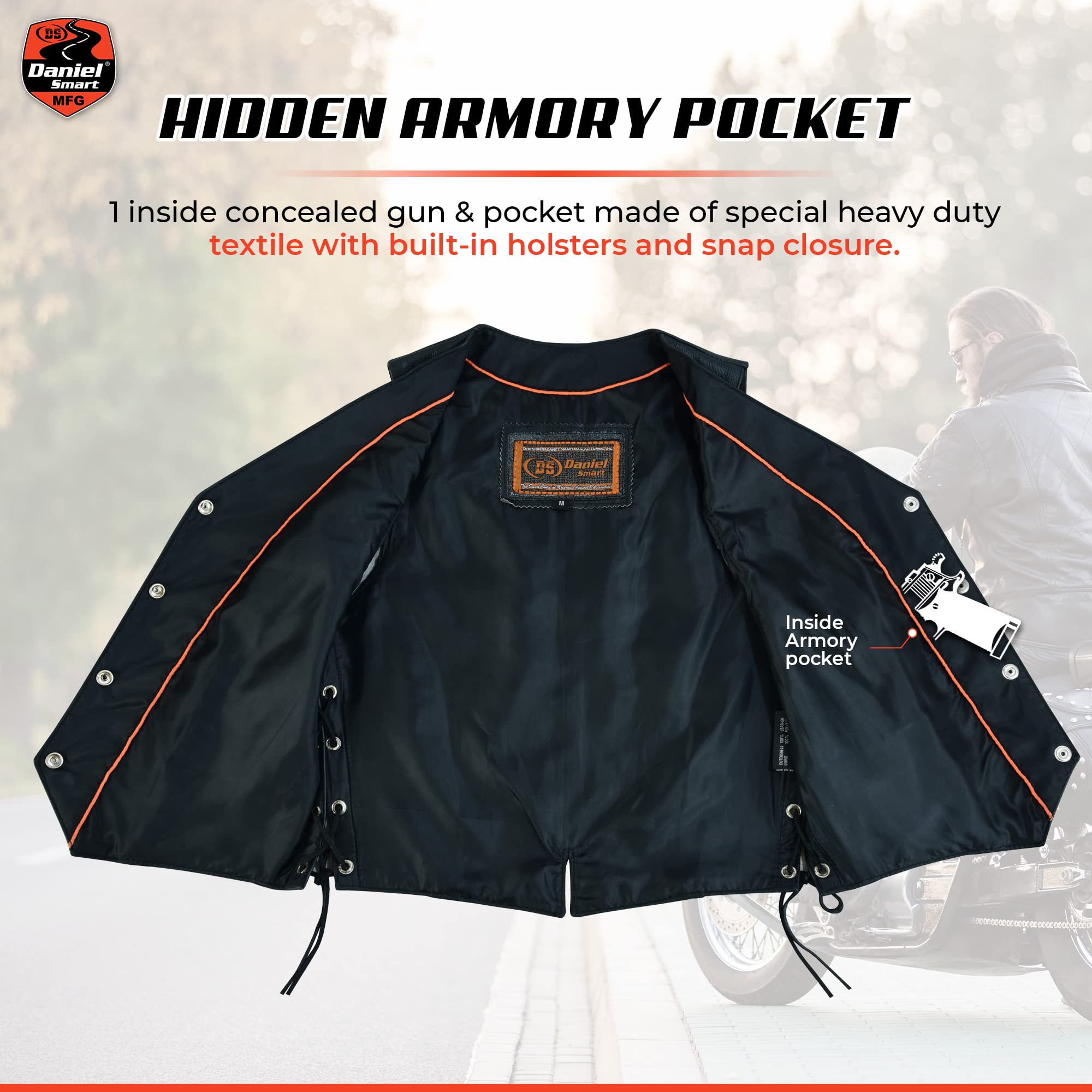 Daniel Smart Women's Leather Vest with Braid Detail – Stylish Side Lace Design & Hidden Armory Pocket | Perfect for Motorcycle Riding, Outdoor Adventures & Fashion Layering