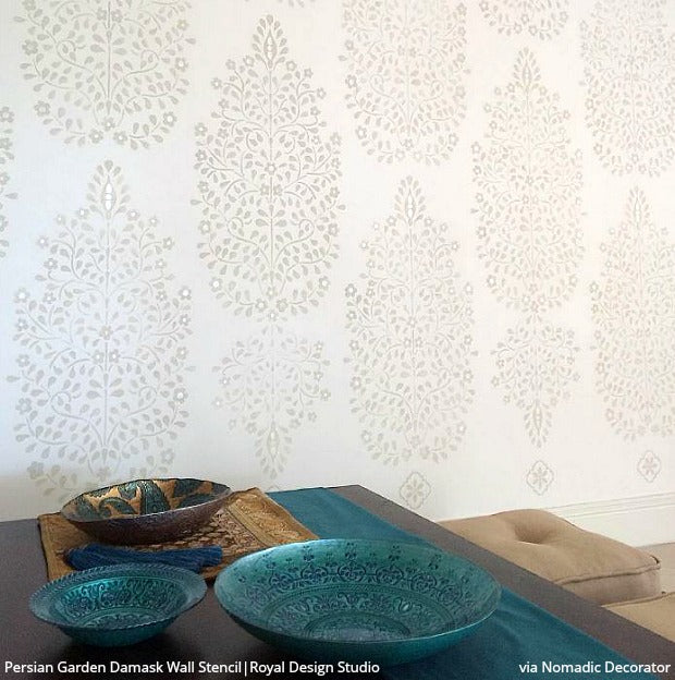 Persian Garden Damask Wall Stencil - Reusable DIY Painting Template for Home Decor, Bedroom, Living Room & Nursery - Floral Pattern Wall Art Design