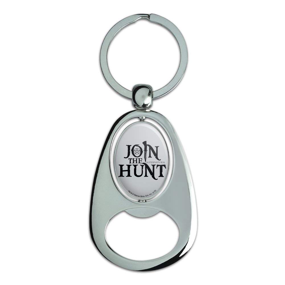 Supernatural Join The Hunt Keychain - Chrome Metal Spinning Oval Bottle Opener for Beer & Soda - Perfect for Fans, Collectors & Outdoor Adventures