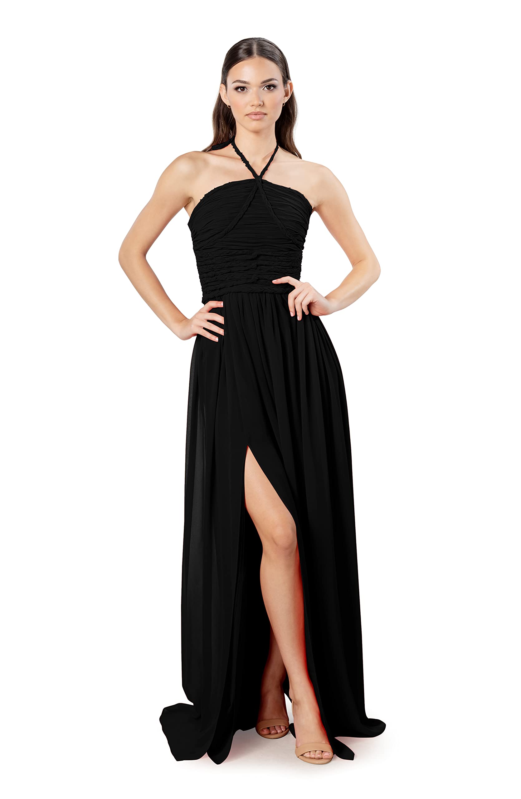 Dress the Population Women's Aura Fit and Flare Maxi Dress - Elegant Long Formal Gown for Weddings, Parties & Special Occasions