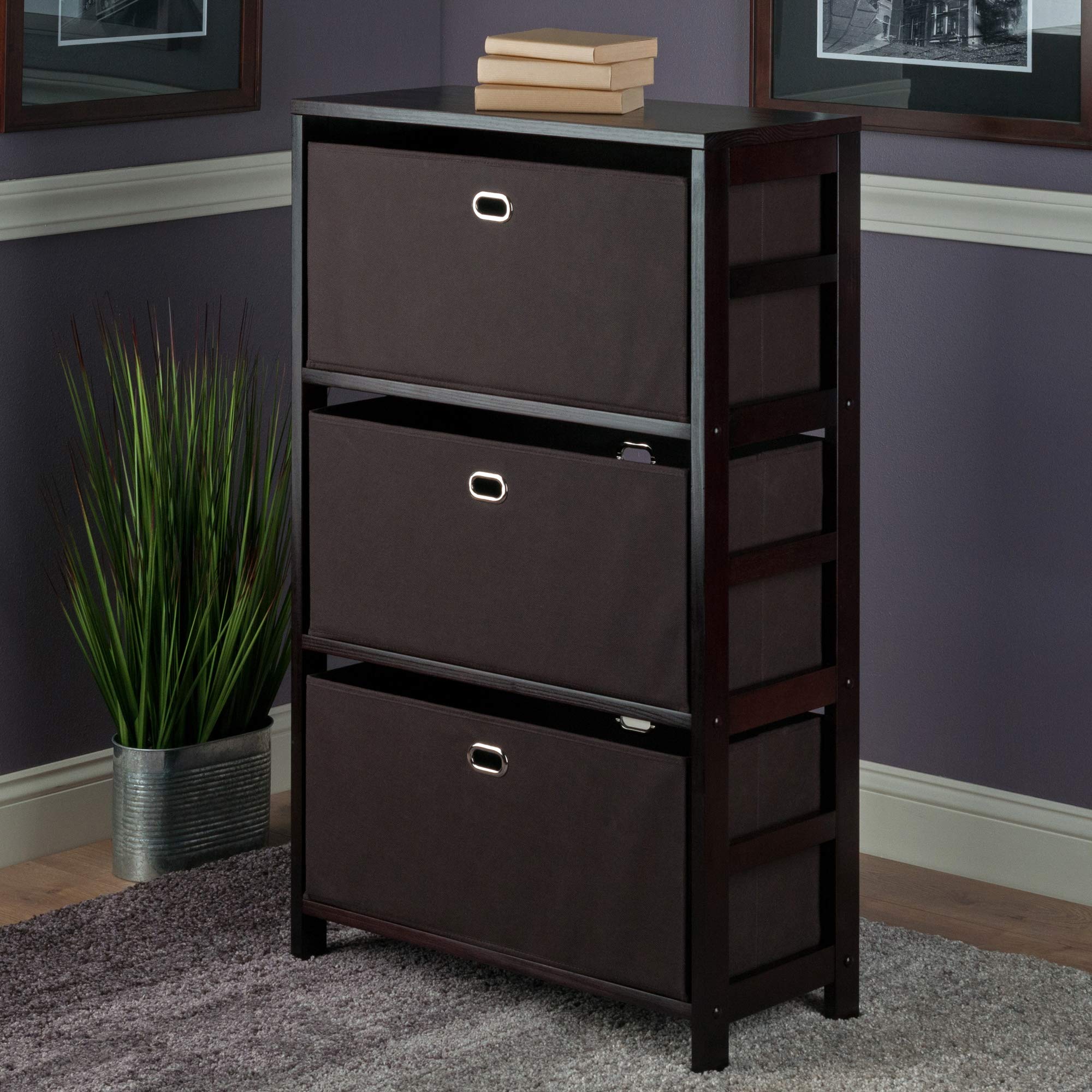 Ergode Torino 3-Piece Storage Set with Narrow Shelf & 2 Fabric Baskets - Space Saving Organizer for Closet, Bathroom, Nursery & Office Storage Solutions