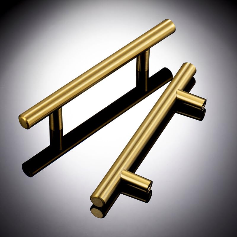 25 Pack 6 Inch Stainless Steel Cabinet Pulls - Brushed Brass Drawer Handles for Kitchen, Dresser & Cupboard - 3.5