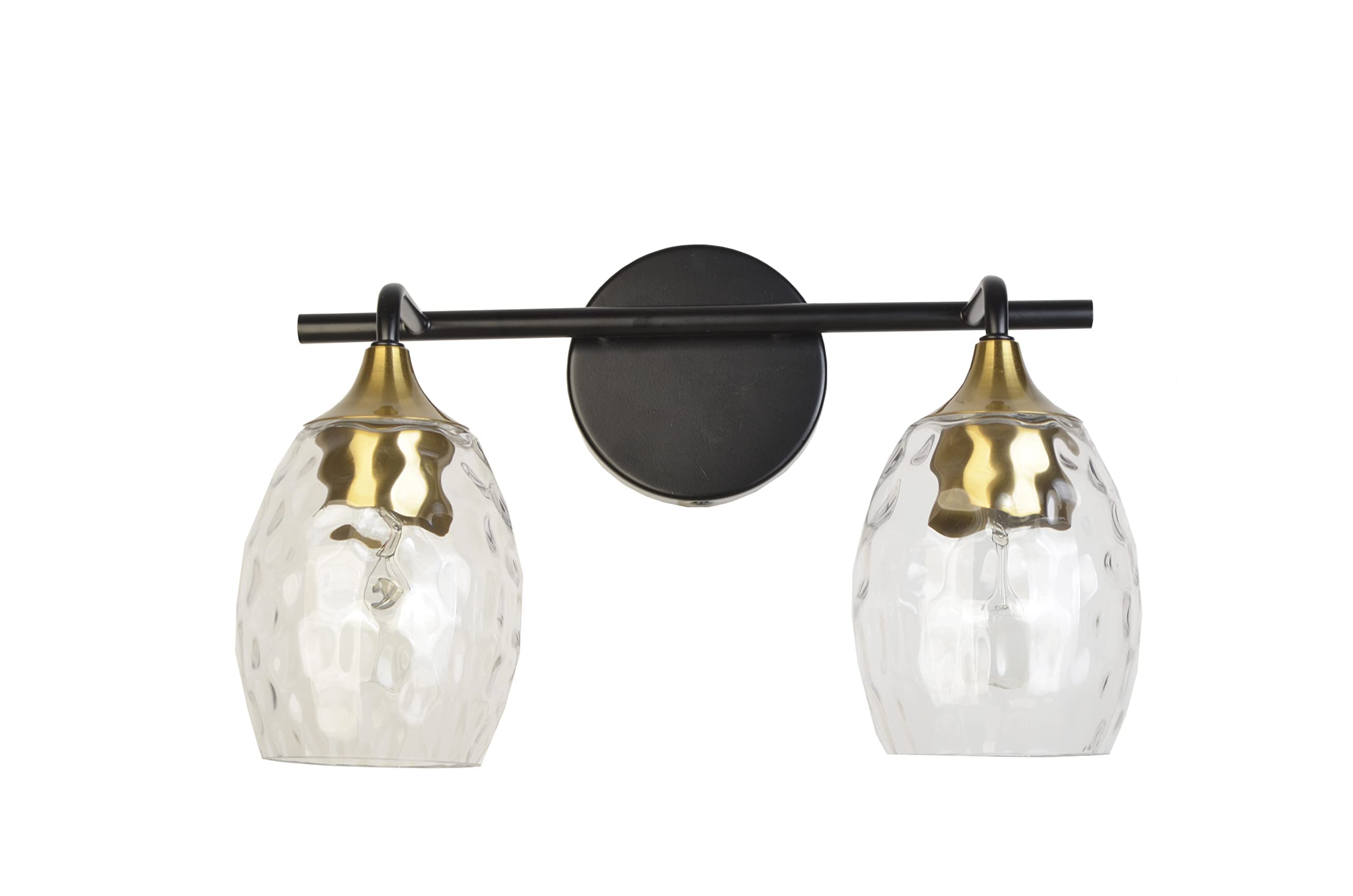 2-Light Bathroom Wall Sconce - Antique Brass Vanity Lighting with Clear Hammered Glass Shade - Elegant Fixture for Bathroom, Kitchen, Bedroom & Living Room - Perfect for Ambient & Task Lighting in Modern Homes