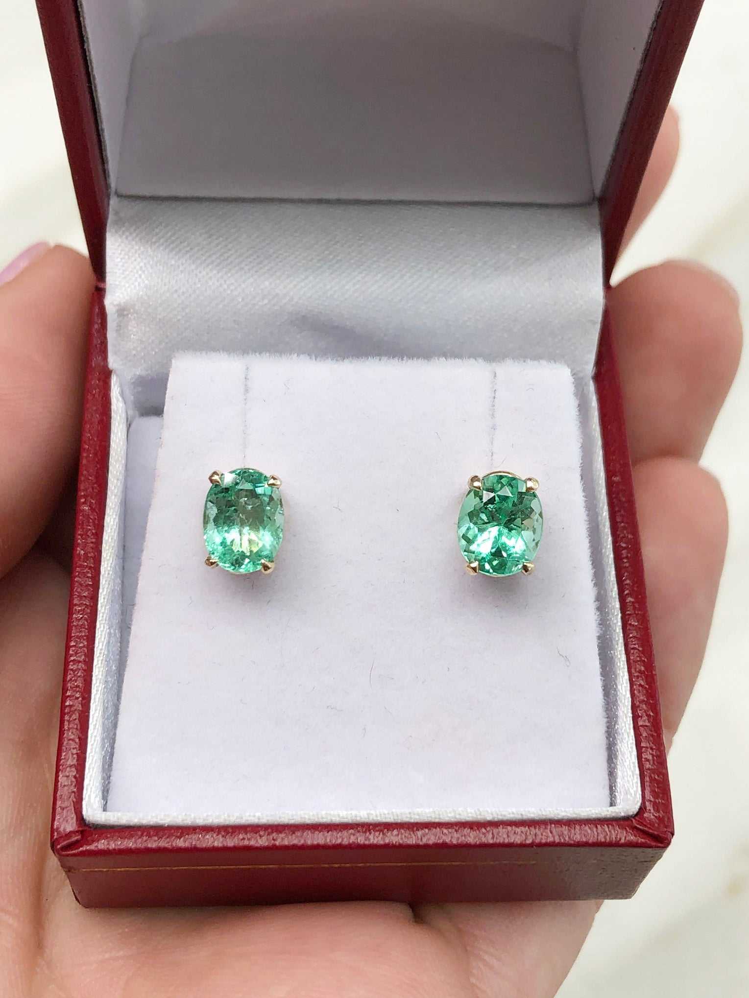 2.0tcw Natural Colombian Emerald Stud Earrings in 14K Gold - Oval Cut Transparent Gemstone Jewelry for Women, Gift for Her, Perfect for Weddings, Parties & Special Occasions