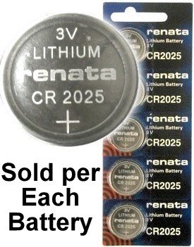 Renata CR2025.TS (BR2025) 3V 165mAh Lithium Coin Battery - 5 Pack on Tear Strip - for Watches, Calculators, Key Fobs & Small Electronics