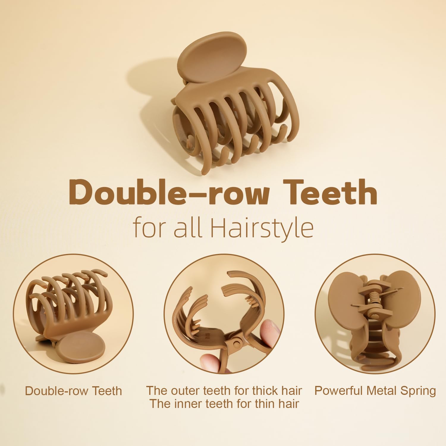 1.5'' Small Matte Double Row Jaw Hair Clips for Women & Girls – Non-Slip Claw Clips for Thin Fine Hair (4 Pack) | Perfect for School, Work & Everyday Styling