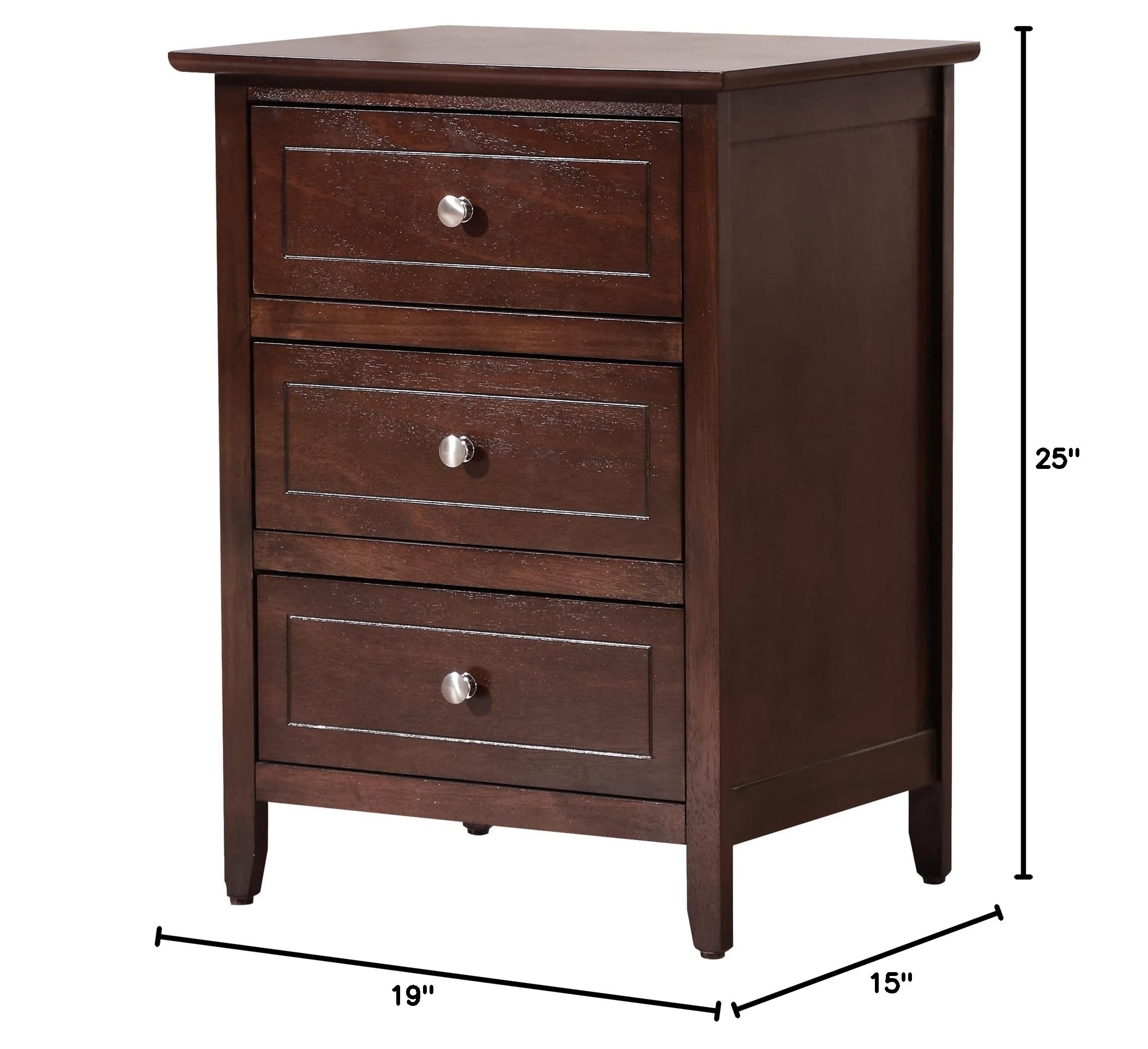 Daniel 3-Drawer Nightstand - Cappuccino Finish Small End Table for Bedroom & Living Room - Compact Storage Solution (25
